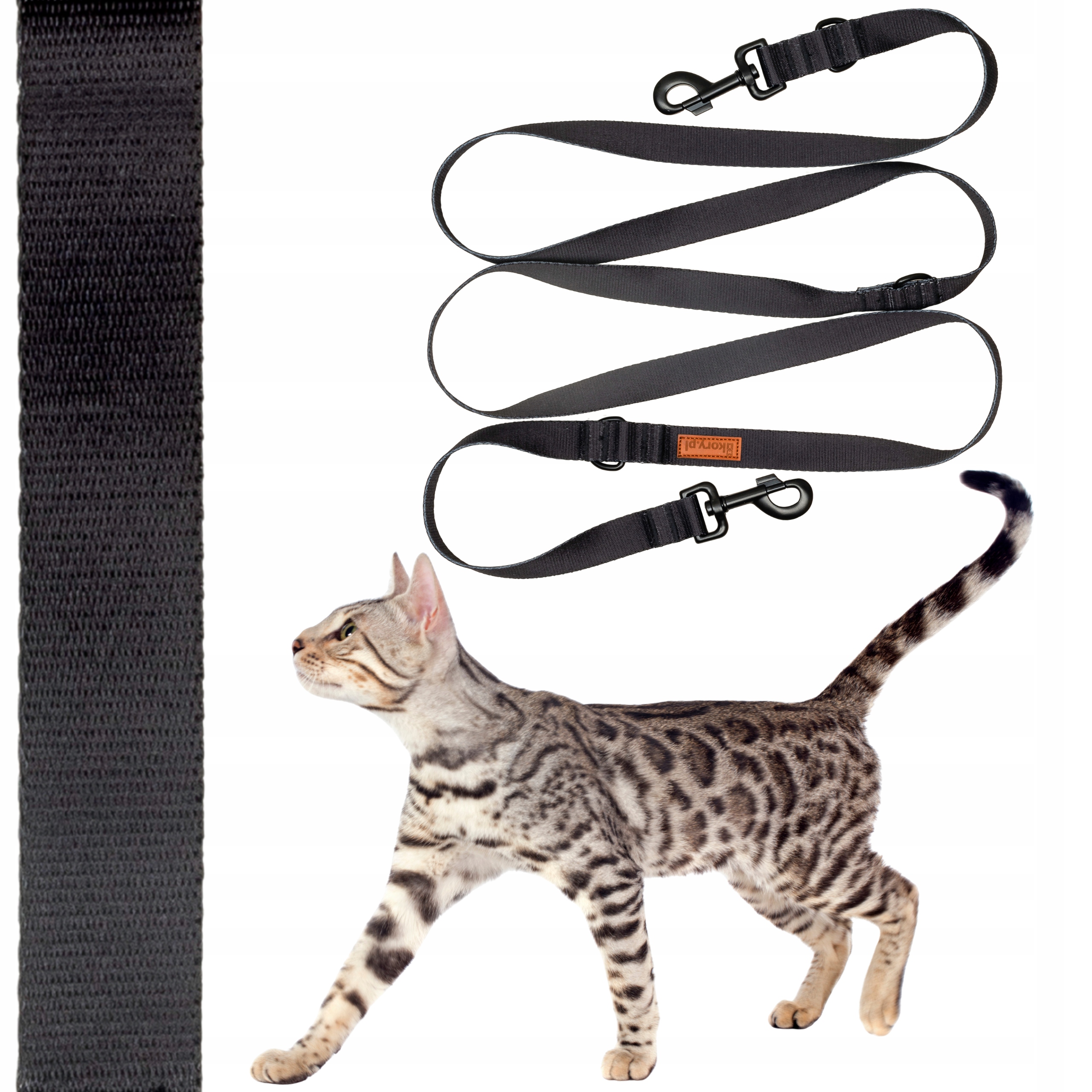 Levně Vodítko Přepínací vycházková 300 cm pro kočky do 10 kg Ukory Bez Vzoru Černá