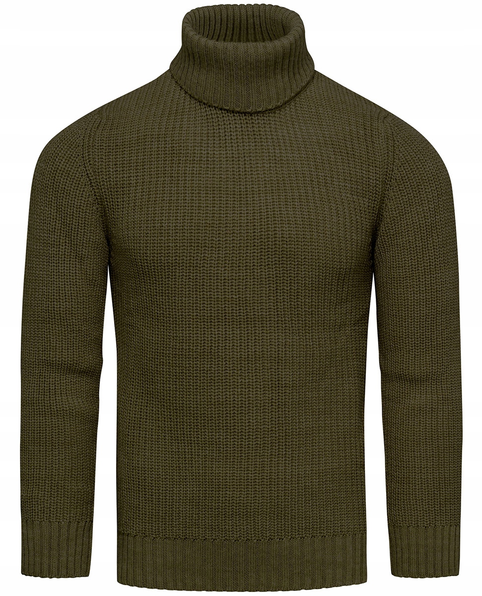 Pánský vlněný svetr rolák na podzim a zimu, zelený, khaki, teplý a pohodlný, velikost XL