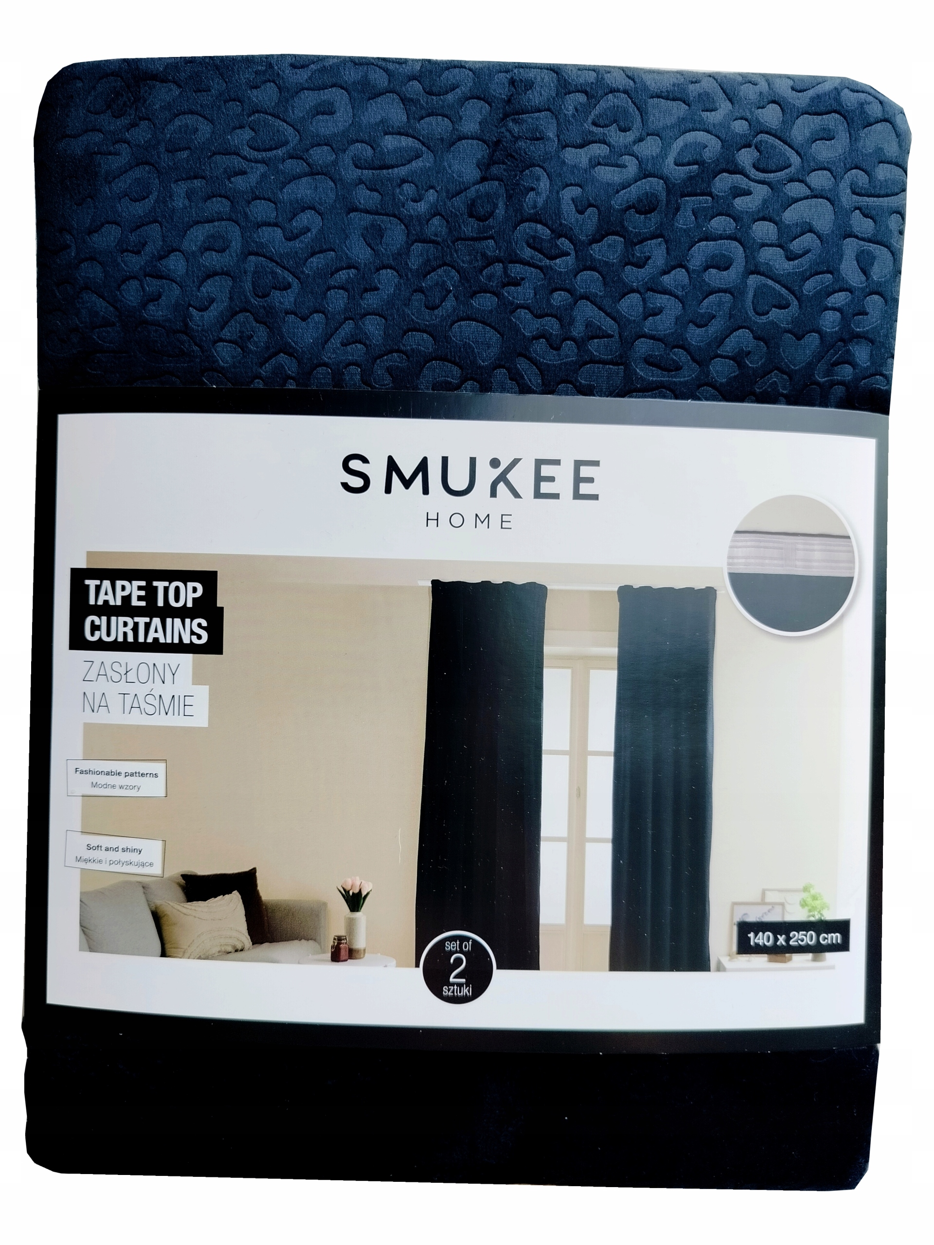 Velurové sametové záclony na pásce Smukee 140x250, černé puntíky 276