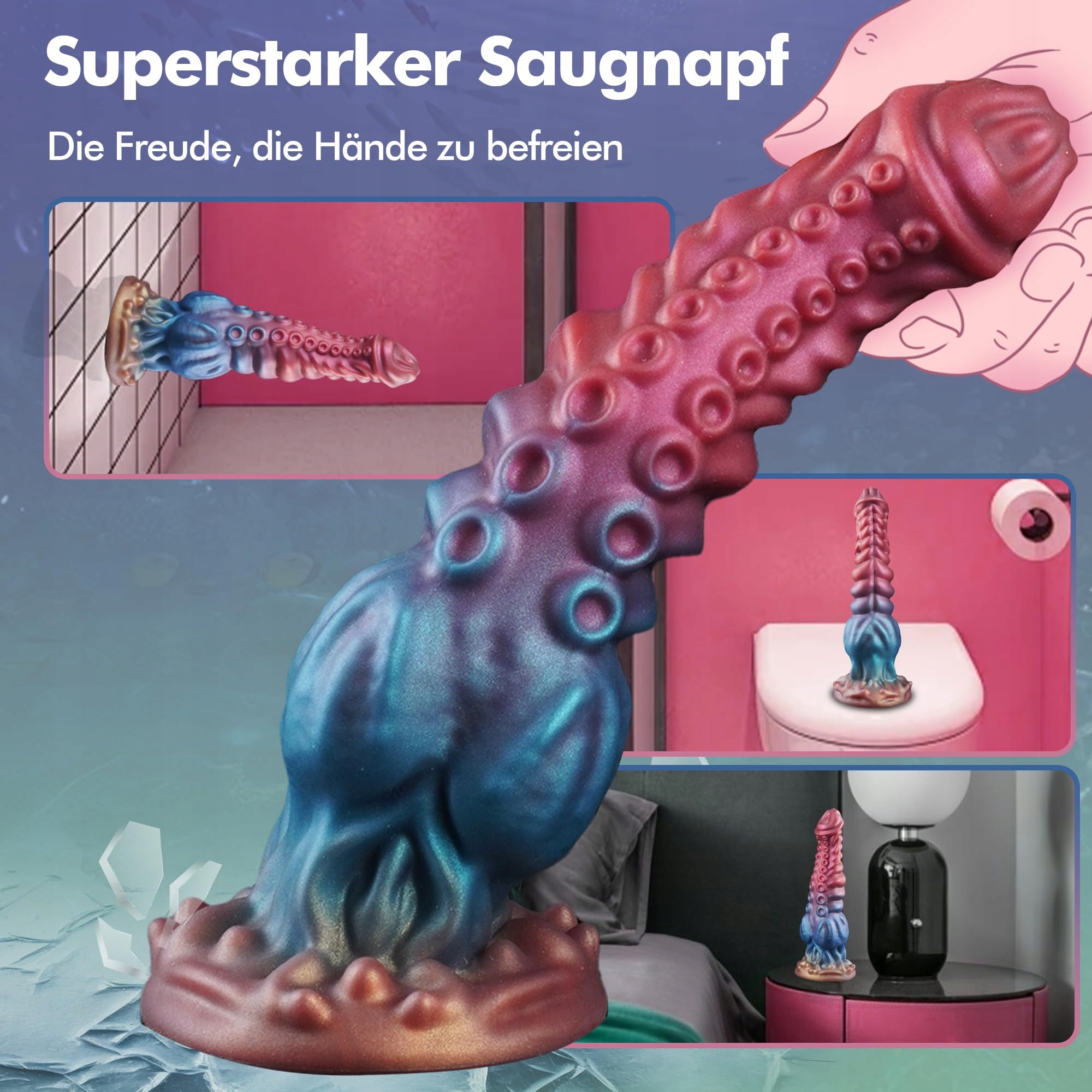 FANTASY Dildo Potwór Tentakel 24cm Silikonowy Z Przyssawką Dla Par — miniatura 5