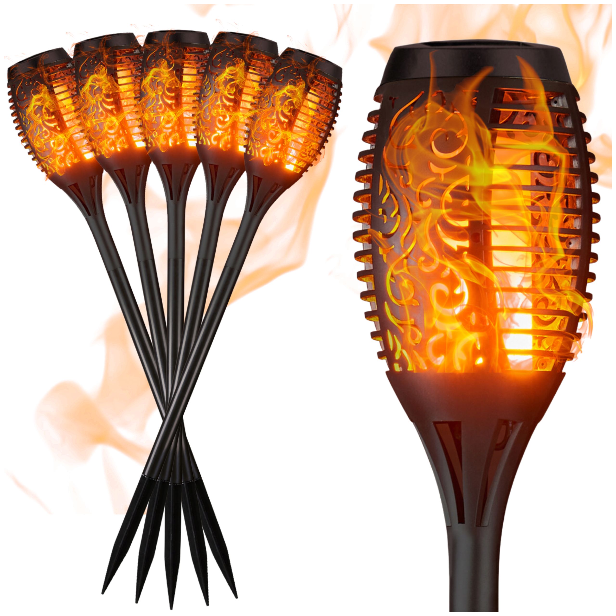 6 x solární zahradní lampa, pochodeň napodobující oheň, efekt plamene