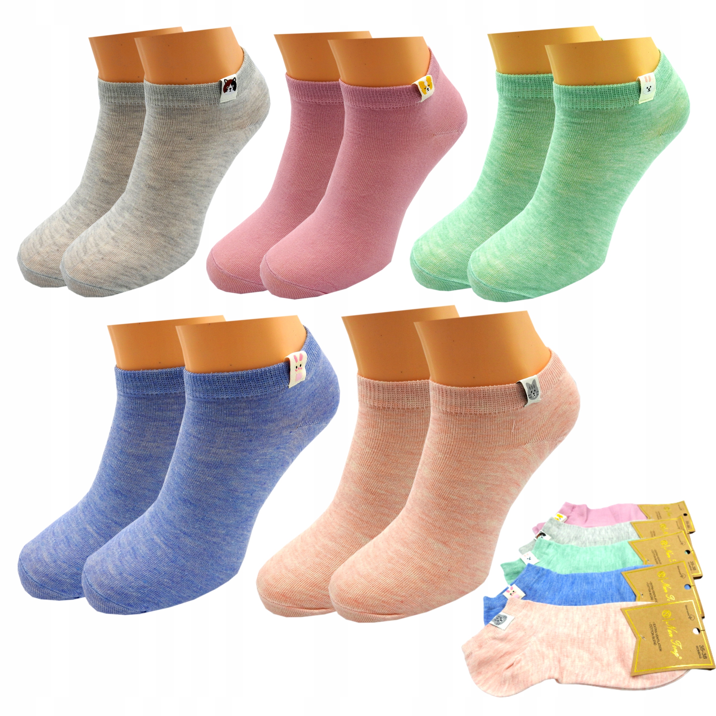 

Stopki Damskie Krótkie Skarpetki Kolorowe 5 Par