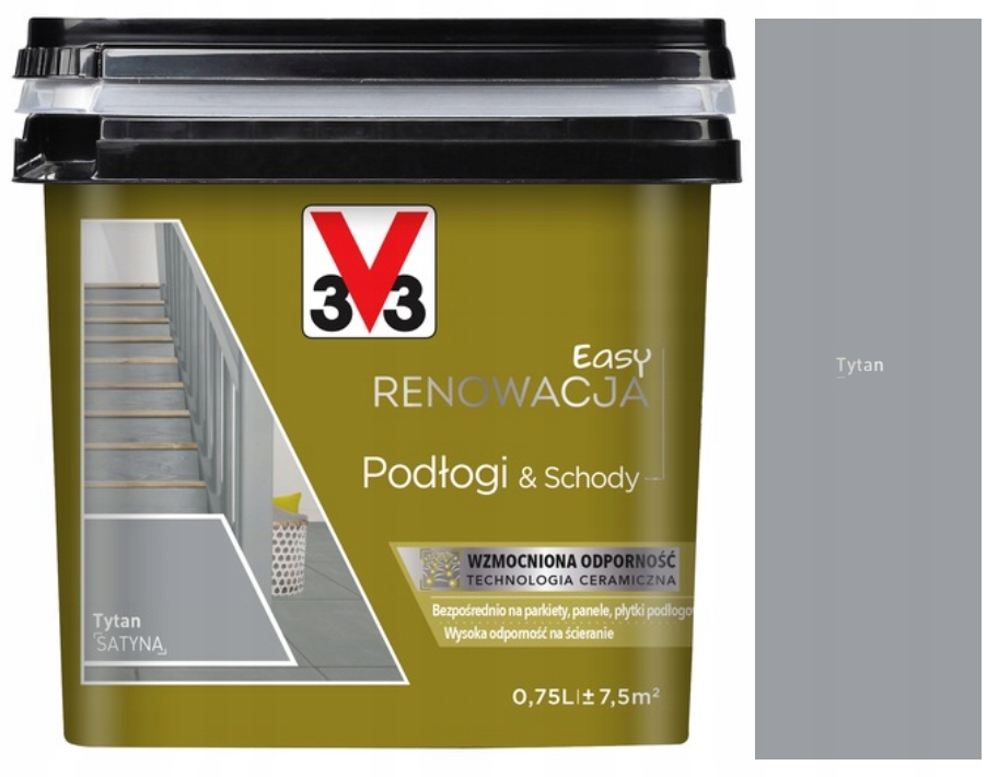 V33 farba do podłóg i schodów Easy renowacja 0,75l satyna Tytan