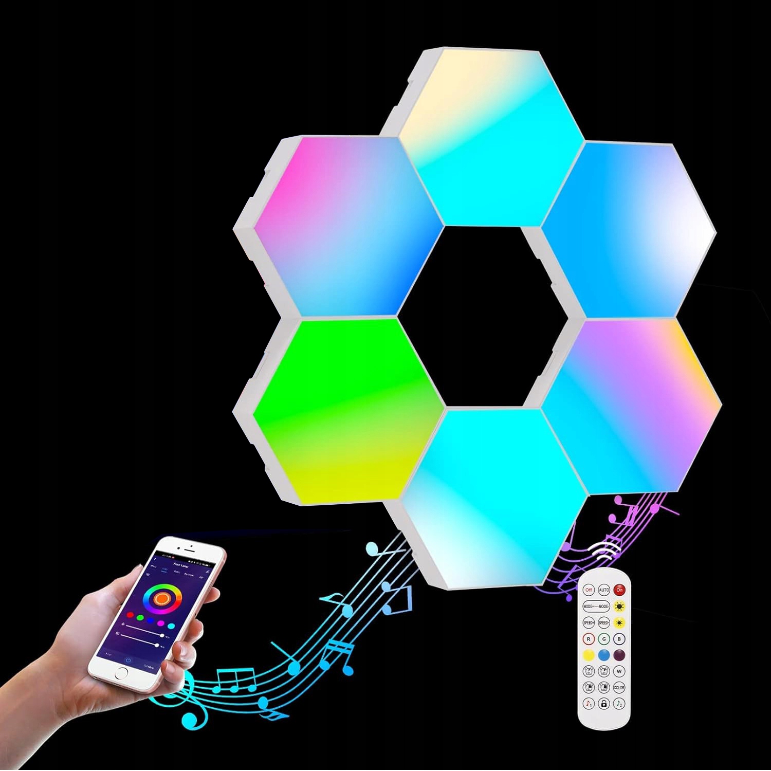 LAMPA LED ZESTAW KOLOROWE 6X PANEL HEKSAGON WIFI SMART Z PILOTEM Stan opakowania oryginalne
