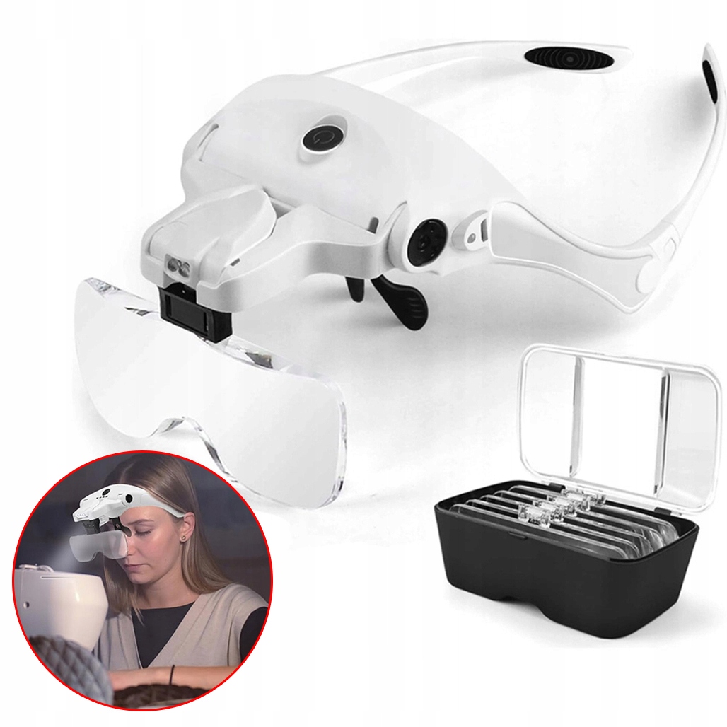 LUPA NAGŁOWNA OKULARY PRECYZYJNE Z MOCNYM LED 5 SOCZEWEK REGULOWANE