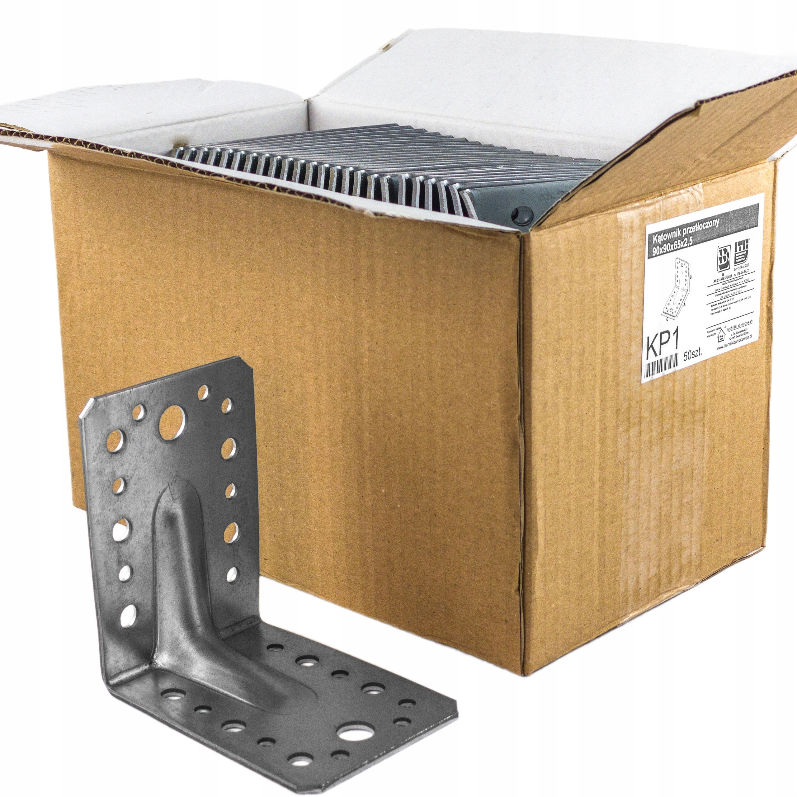 Tesařský úhelník ocelový 90x90x65 x 2,5 mm 50 ks, perforovaný, zesílení KP1