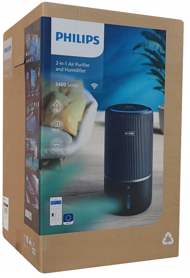 Oczyszczacz Powietrza Nawilżacz Philips AC3421/13 Hepa Węglowy WiFi 78m²