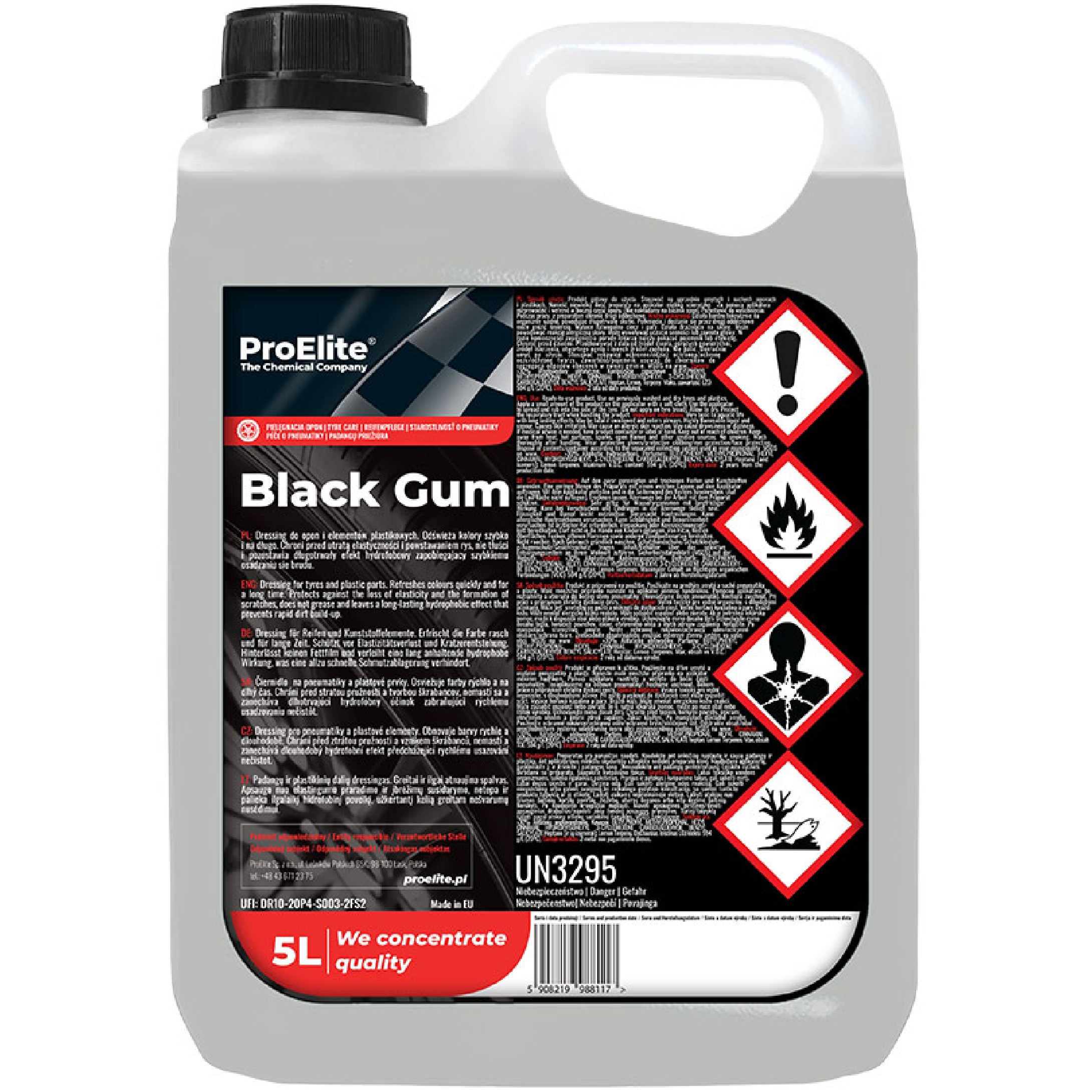 ProElite Black Gum dressing do opon i plastików zewnętrznych 5L