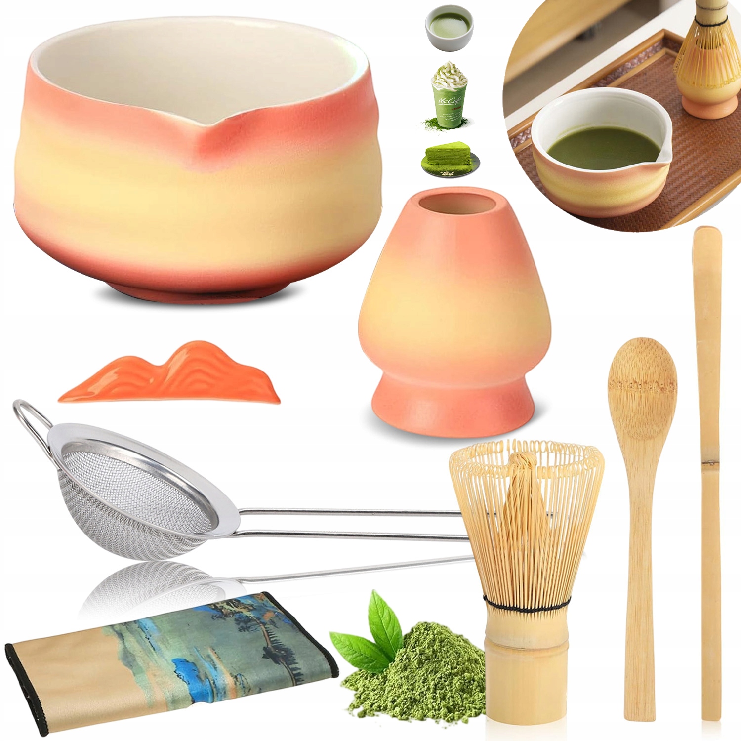 Bambusová Dárková Sada Pro Přípravu Čaje Matcha, Metlička Chashaku, Lžička, 8 V 1