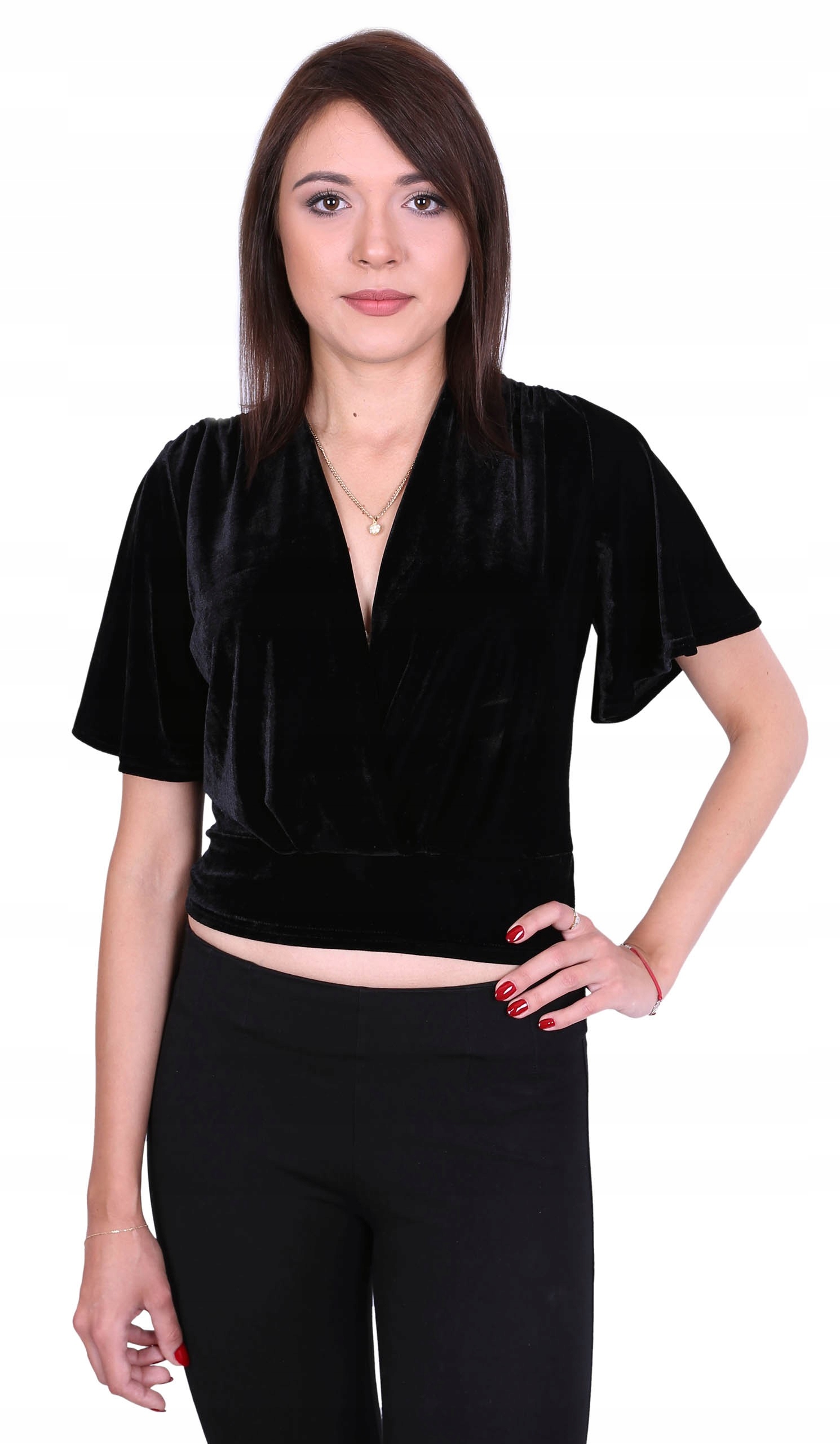 

John Zack Czarny, elegancki welurowy top L