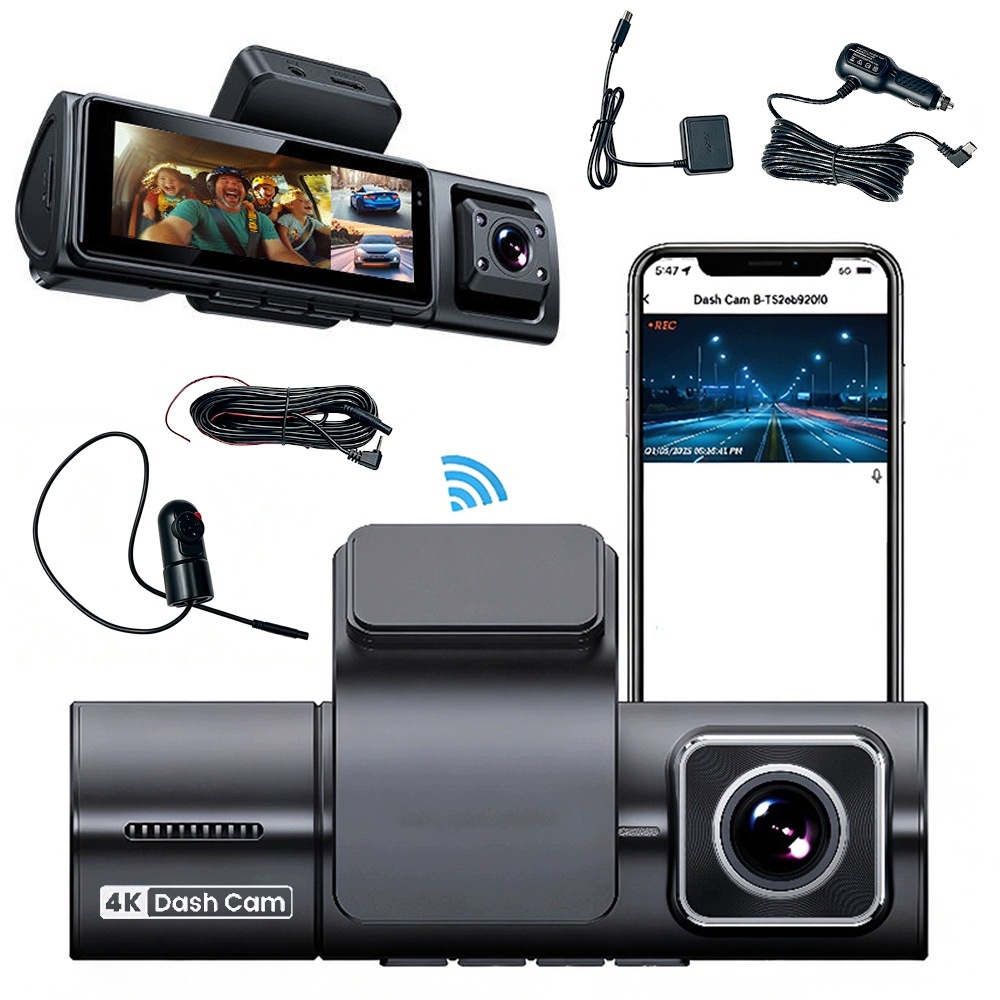 Kamera Samochodowa Wideorejestrator 4K Uhd 3KAMERY Gps Wi-fi Kamera Cofania