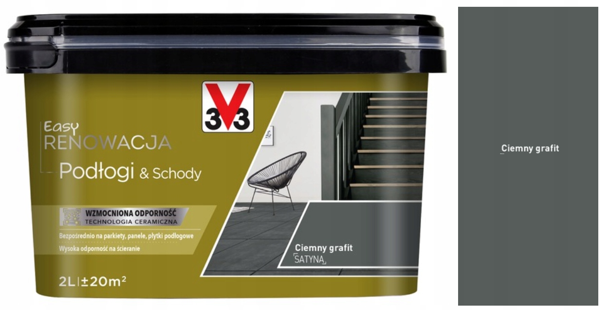 Easy renowacja V33 farba do podłóg i schodów Ciemny Grafit satyna 2L