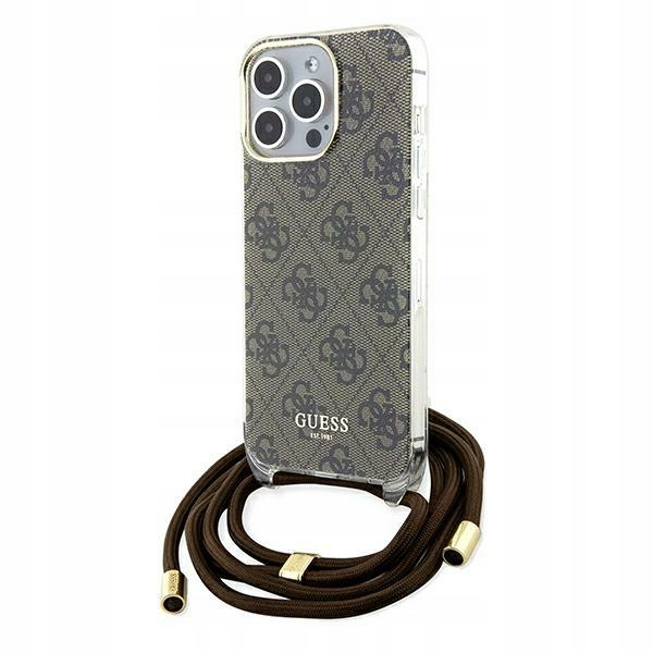 Guess Crossbody Cord 4G Print – Pouzdro pro iPhone 15 Pro Max (hnědé)