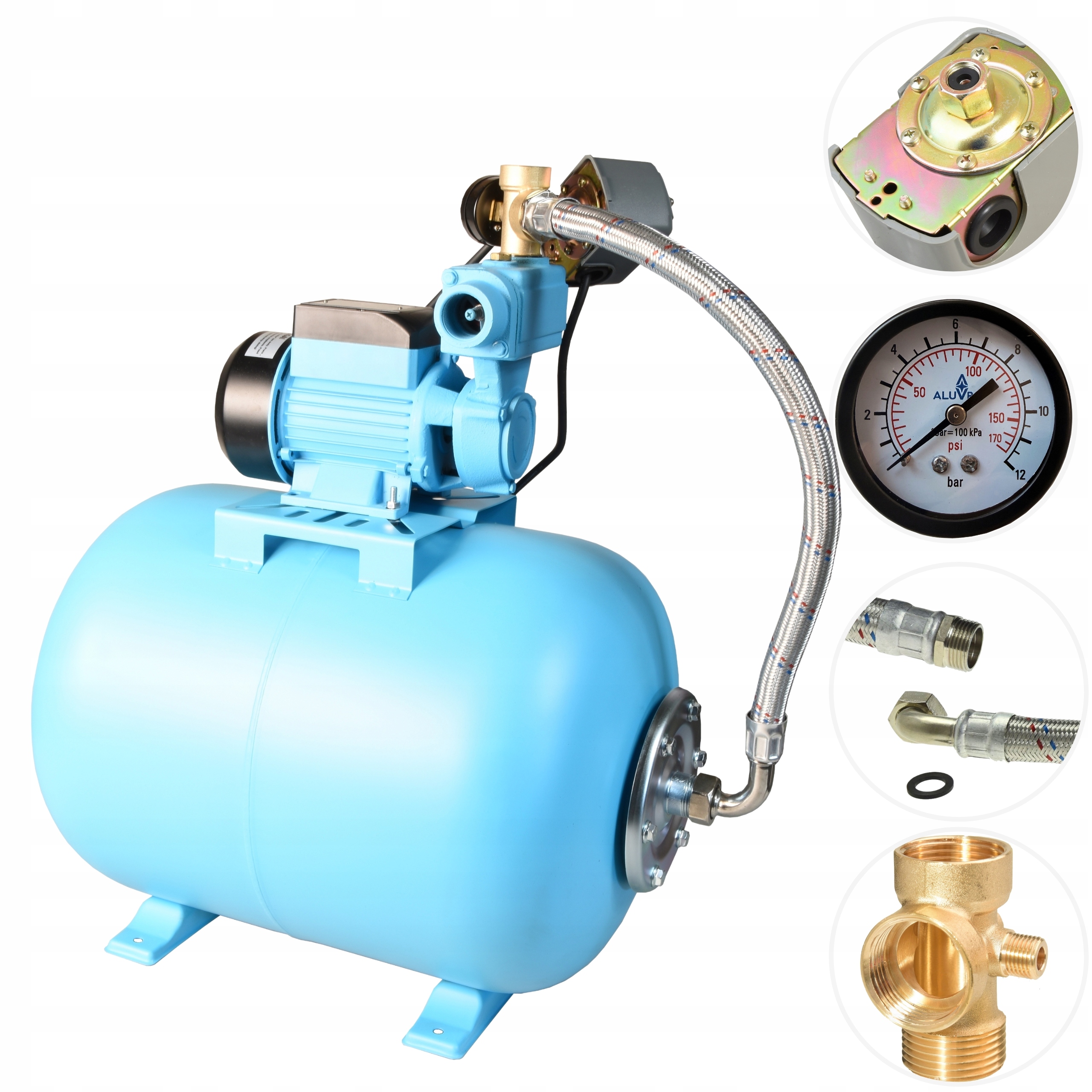 50 L Hydrofor Na Vodu Sací Čerpadlo S Příslušenstvím 250 W 35 L/min, Hotová Sada