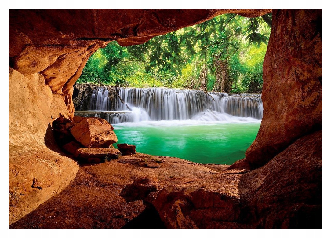 Fototapeta flizelina Vodopád v jeskyni příroda zeleň relaxace 200x140 lepidlo
