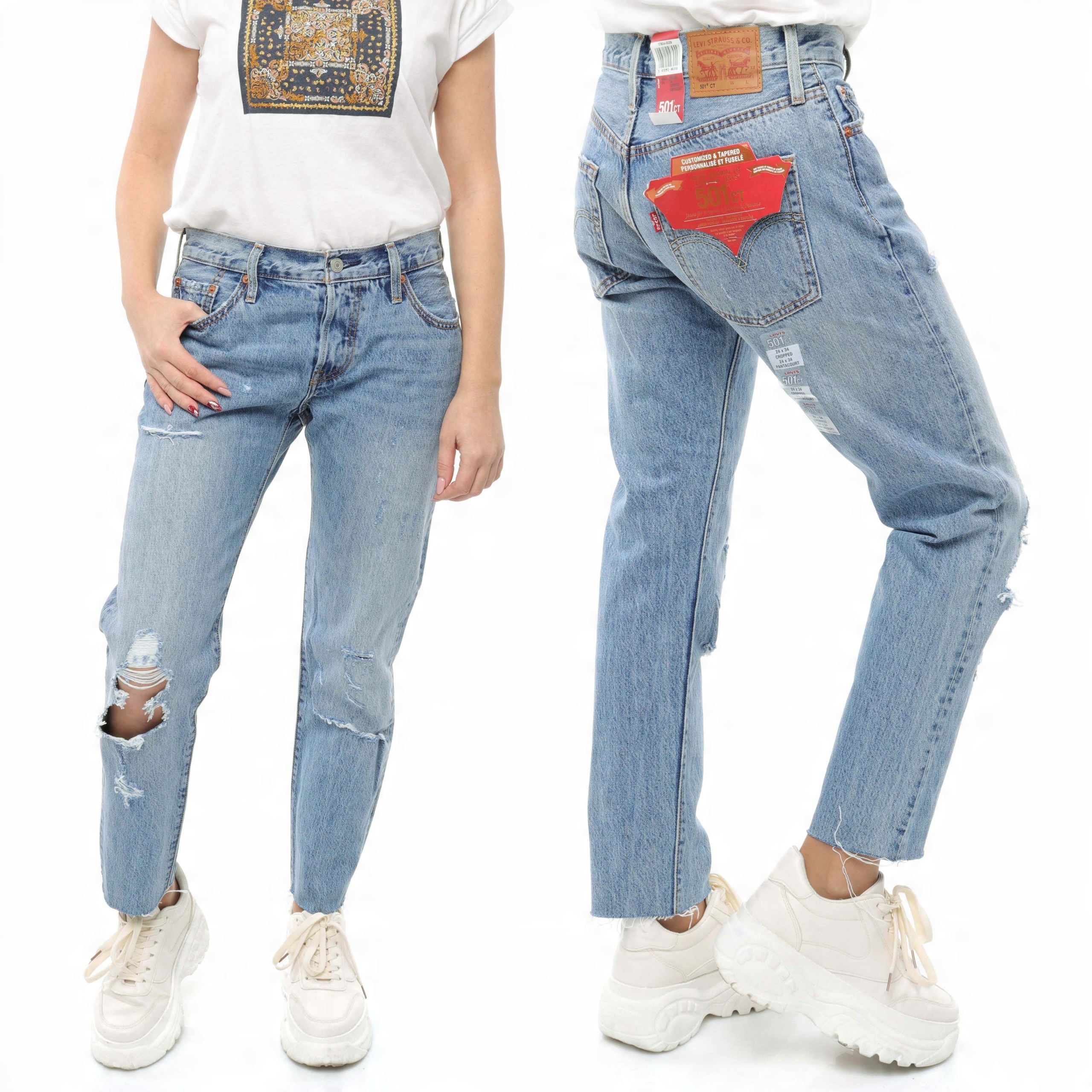 

Levi's 501 Ct crop spodnie proste dziury W32 L36
