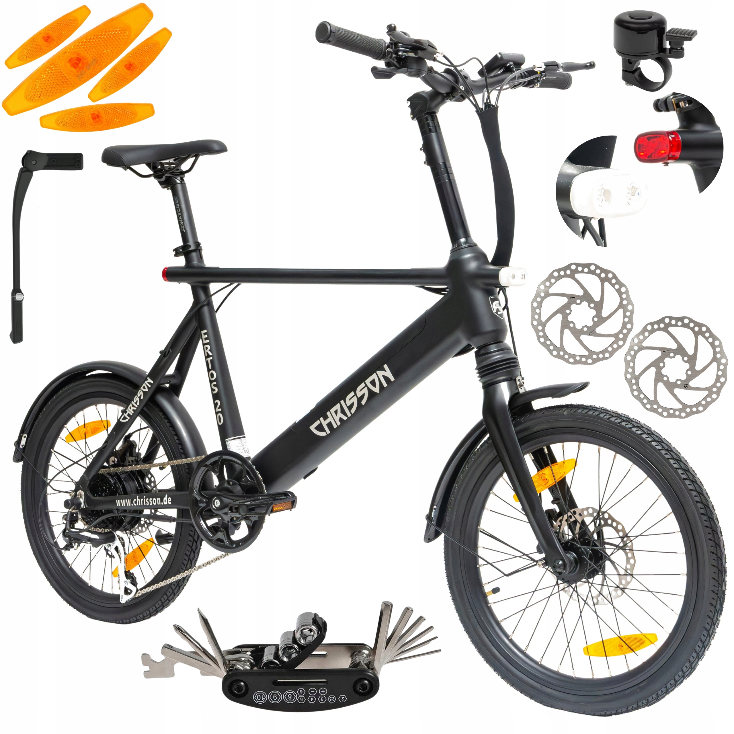 Rower Elektryczny Miejski Koła 20" Shimano Aluminium 250W LCD Tarcze Stopka