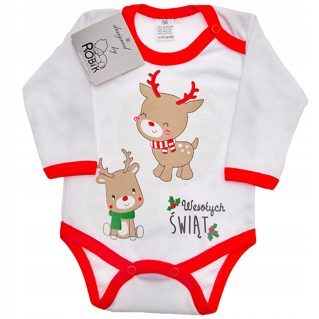 

Dziecięce Body Wesołych Świąt z 2 reniferami r.56