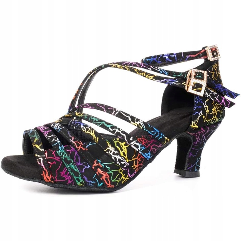 Buty taneczne damskie EU36 czarne multikolor obcas 6,5 cm