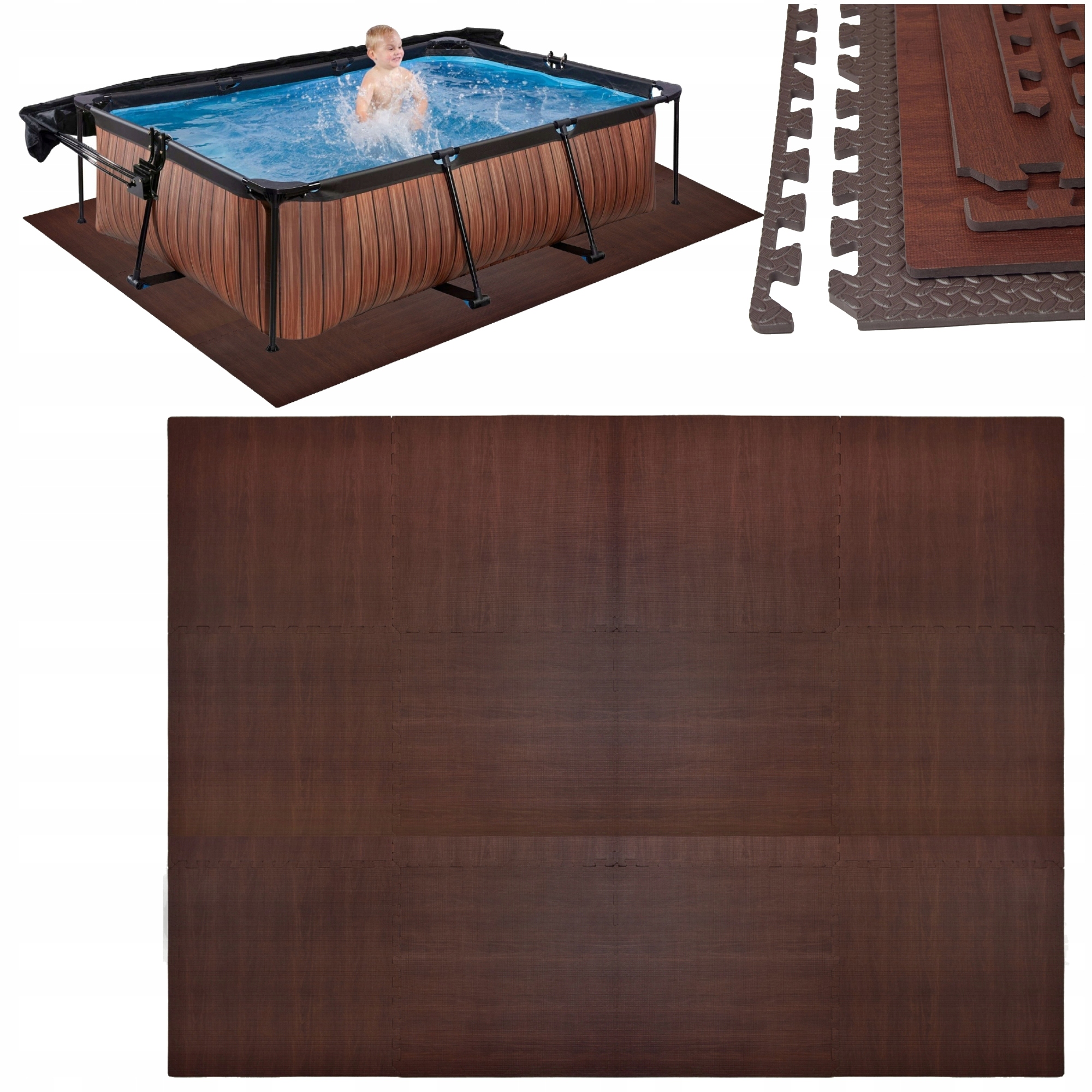 MATA PUZZLE PIANKA POD BASEN PODŁOGA GRUBA 12 EL PANELE CIEMNY 240x180 CM