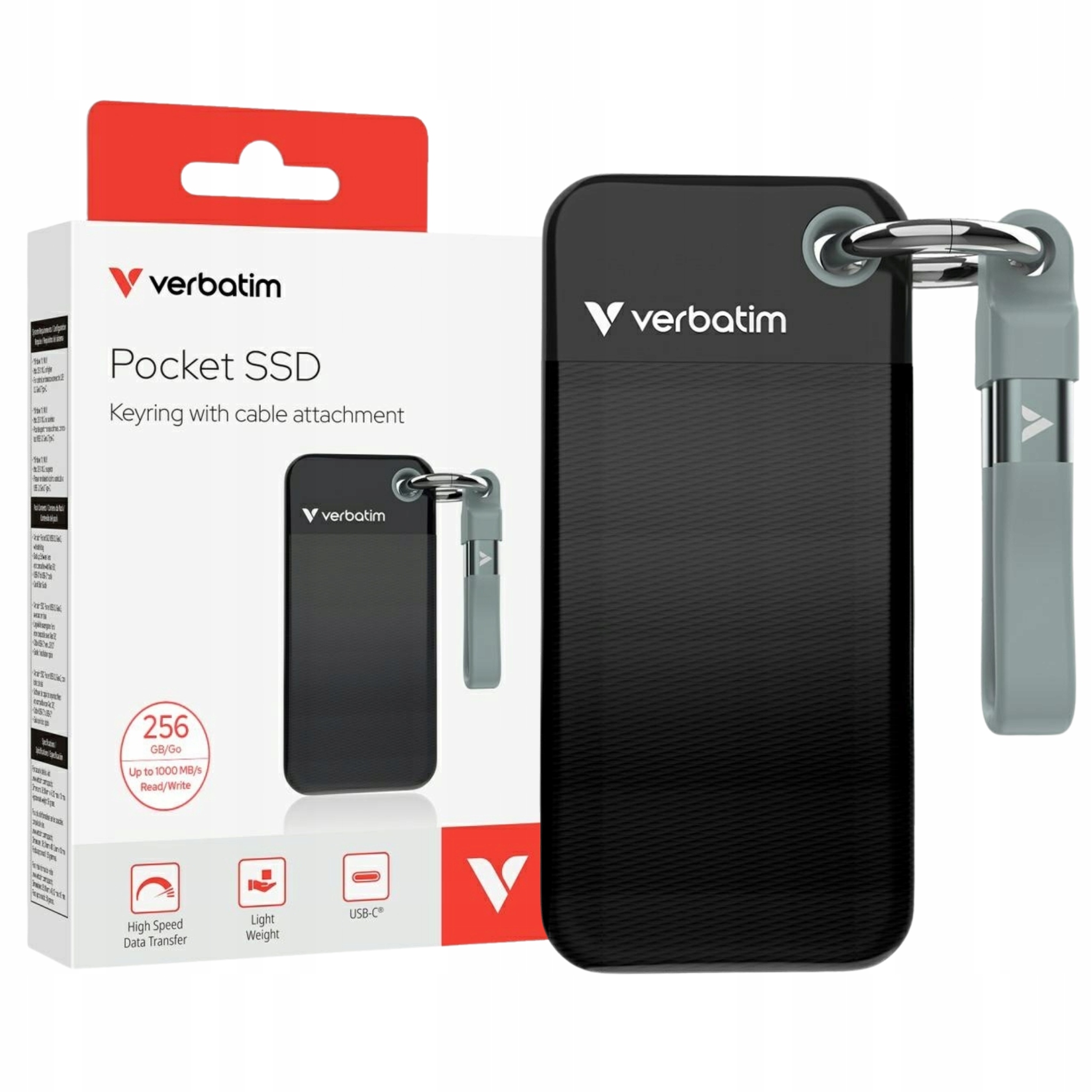 Ssd disk Verbatim 256 Gb Usb-c 3.2 gen.2 s kabelem Rychlý malý přenosný