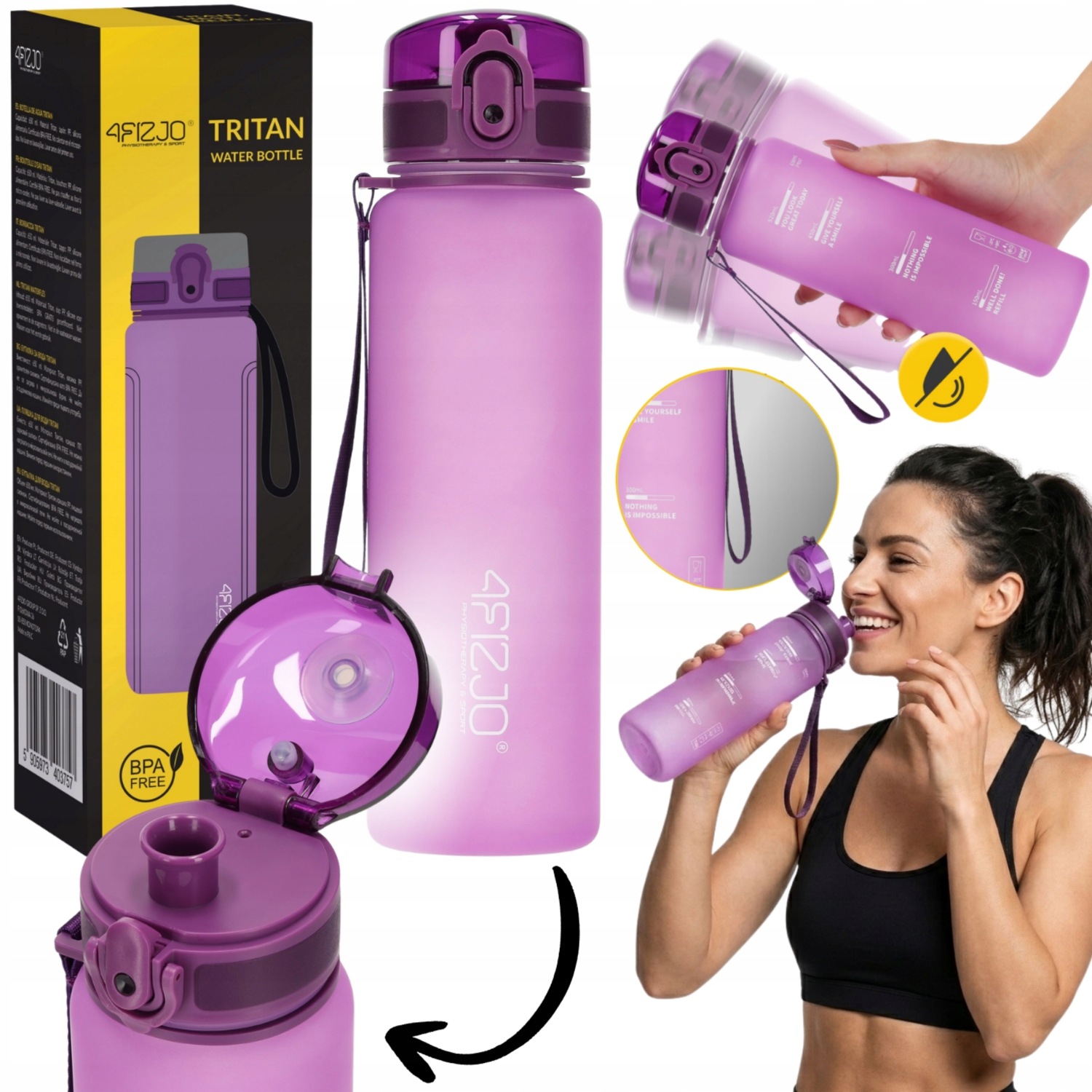 Bidon Butelka Na Wodę Tritanowa Sportowy 4FIZJO Szczelna Z Podziałką 650 ml