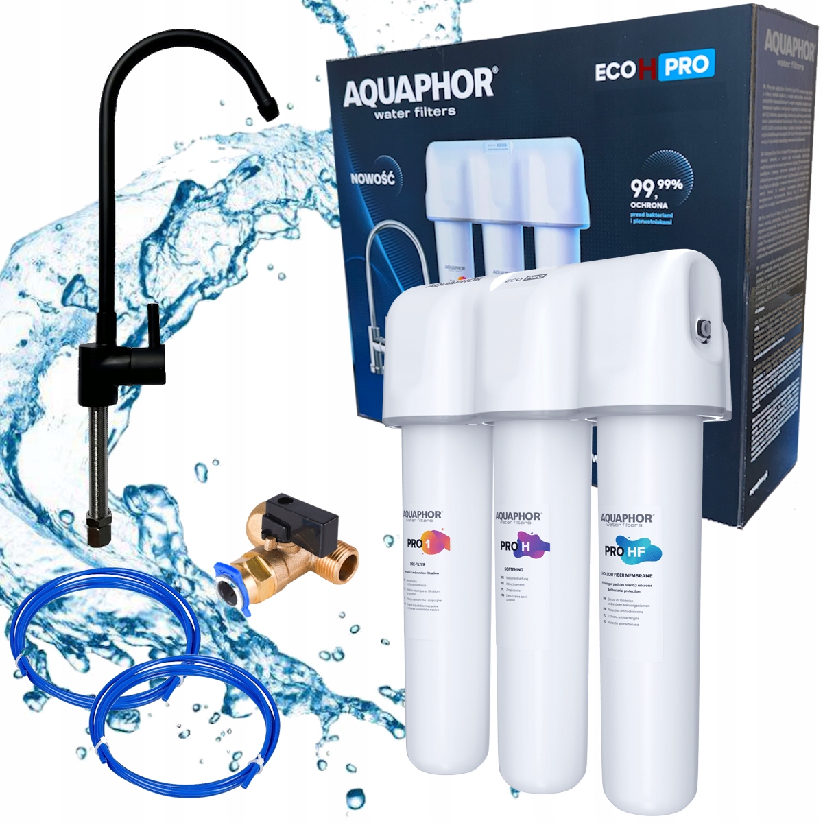 Filtr tvrdé vody pod dřez Aquaphor Eco H Pro změkčovací černá výlevka