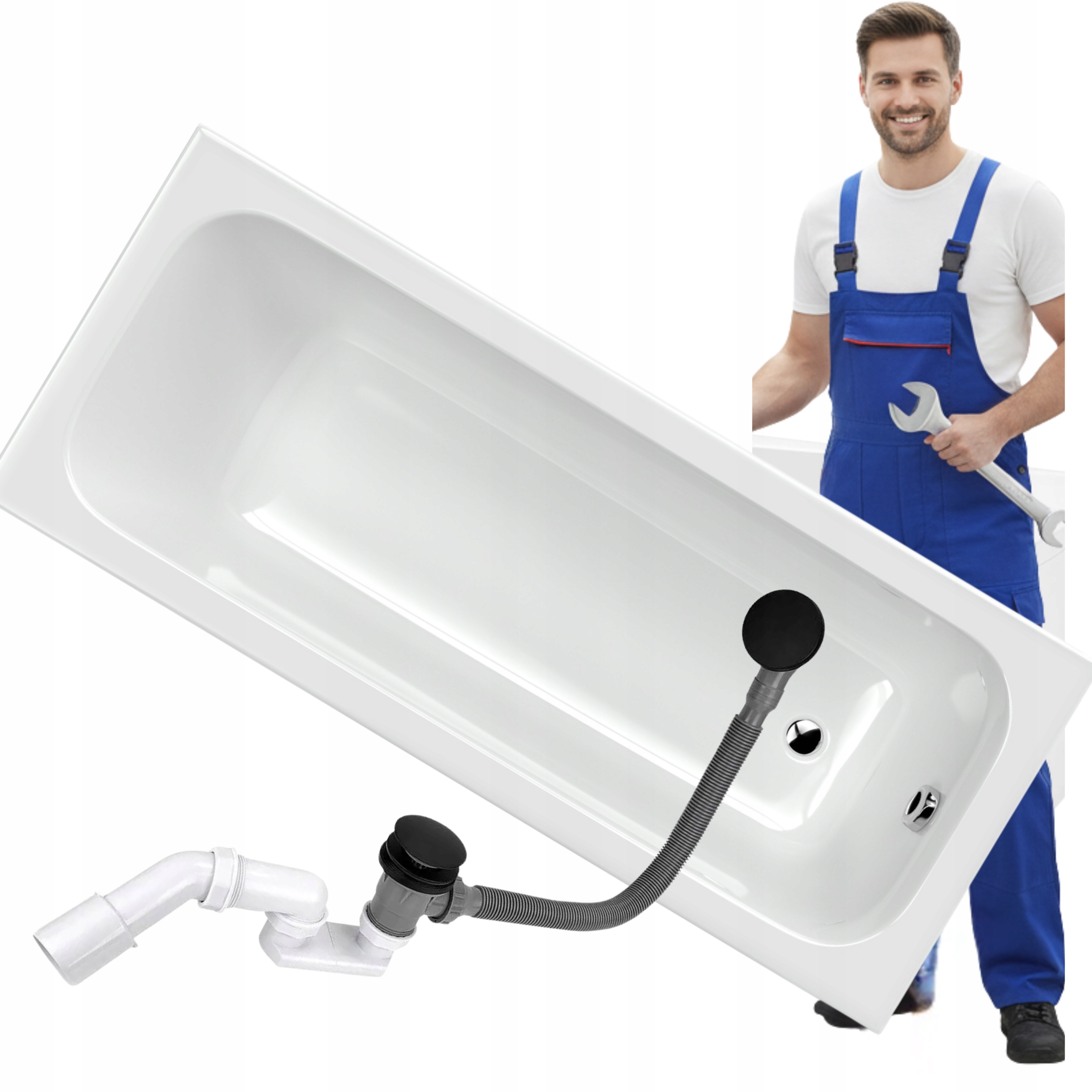 Obdélníková akrylátová vana Laminart Bell s bočním odtokem 180x75