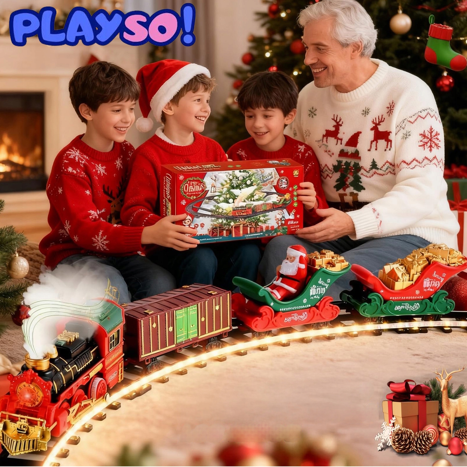 Kalėdinis traukinukas Kalėdinei eglutei Kalėdinis traukinukas Vainikalnės su šviesomis ir garsais 288 cm Prekės ženklas be prekės ženklo