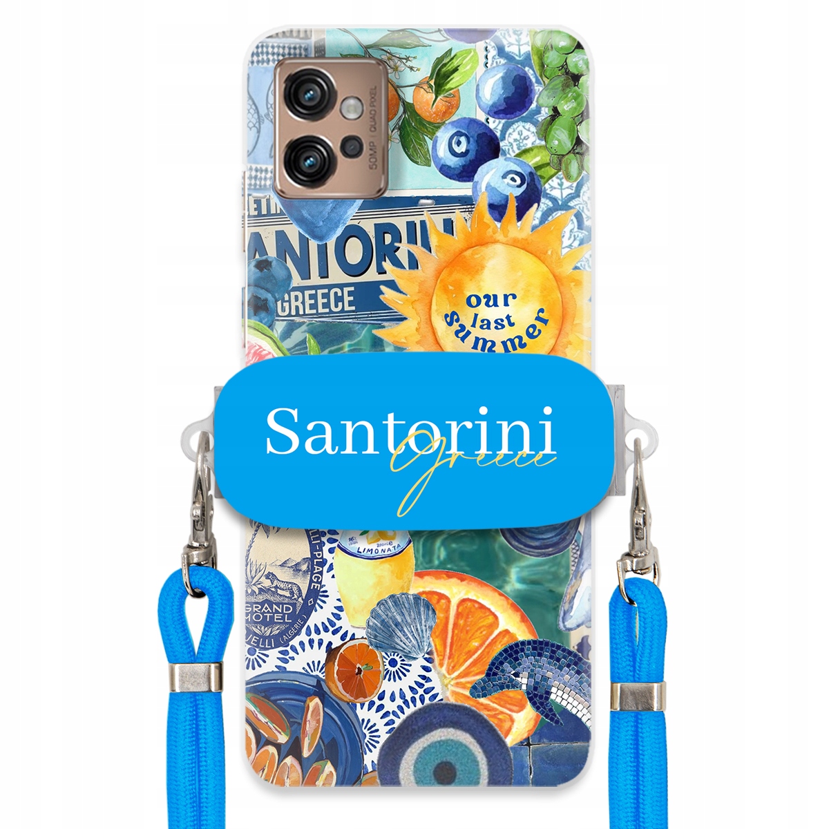 Puzdro pre Motorola G32 Modré Crossbody vodítko držiak Santorini Sea Vibes