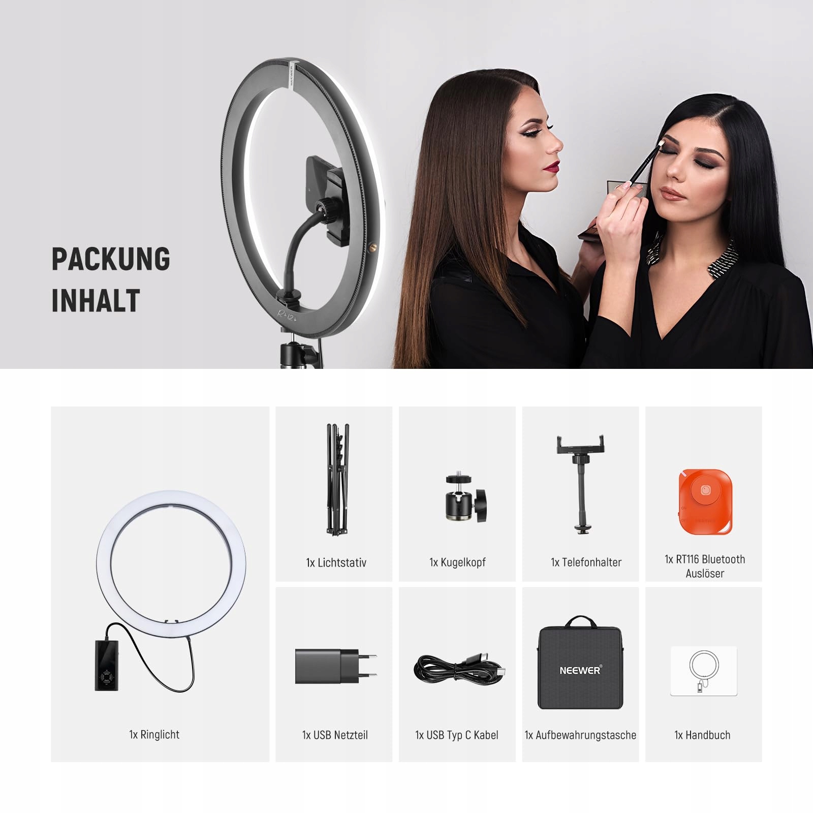 NEEWER 30cm 24W LED Ring Światło Telefon Dwukolorowe 2900K-7000K USB Typ C — miniatura 9