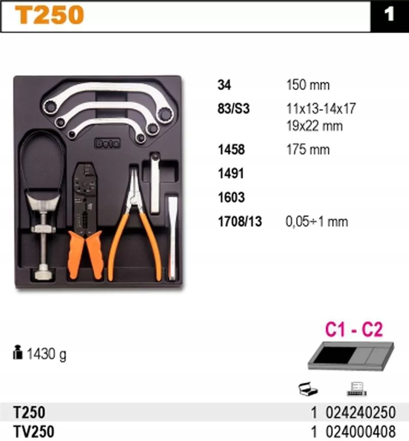 Zestaw 8 narzędzi we wkładce Beta T250 Marka Beta