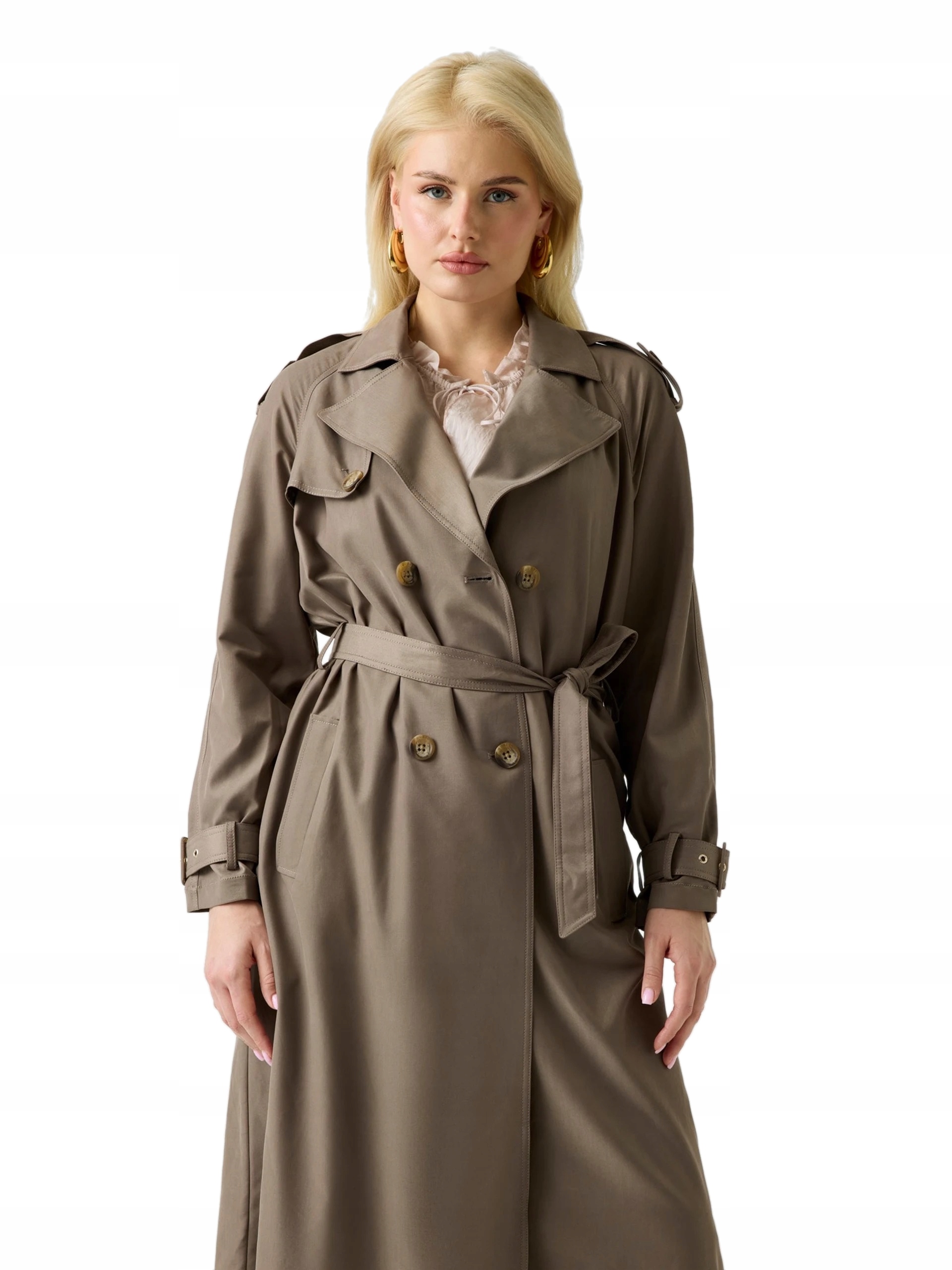 Dámský Dlouhý Hnědý Jarní Kabát S Dvojitou Řadou Guess