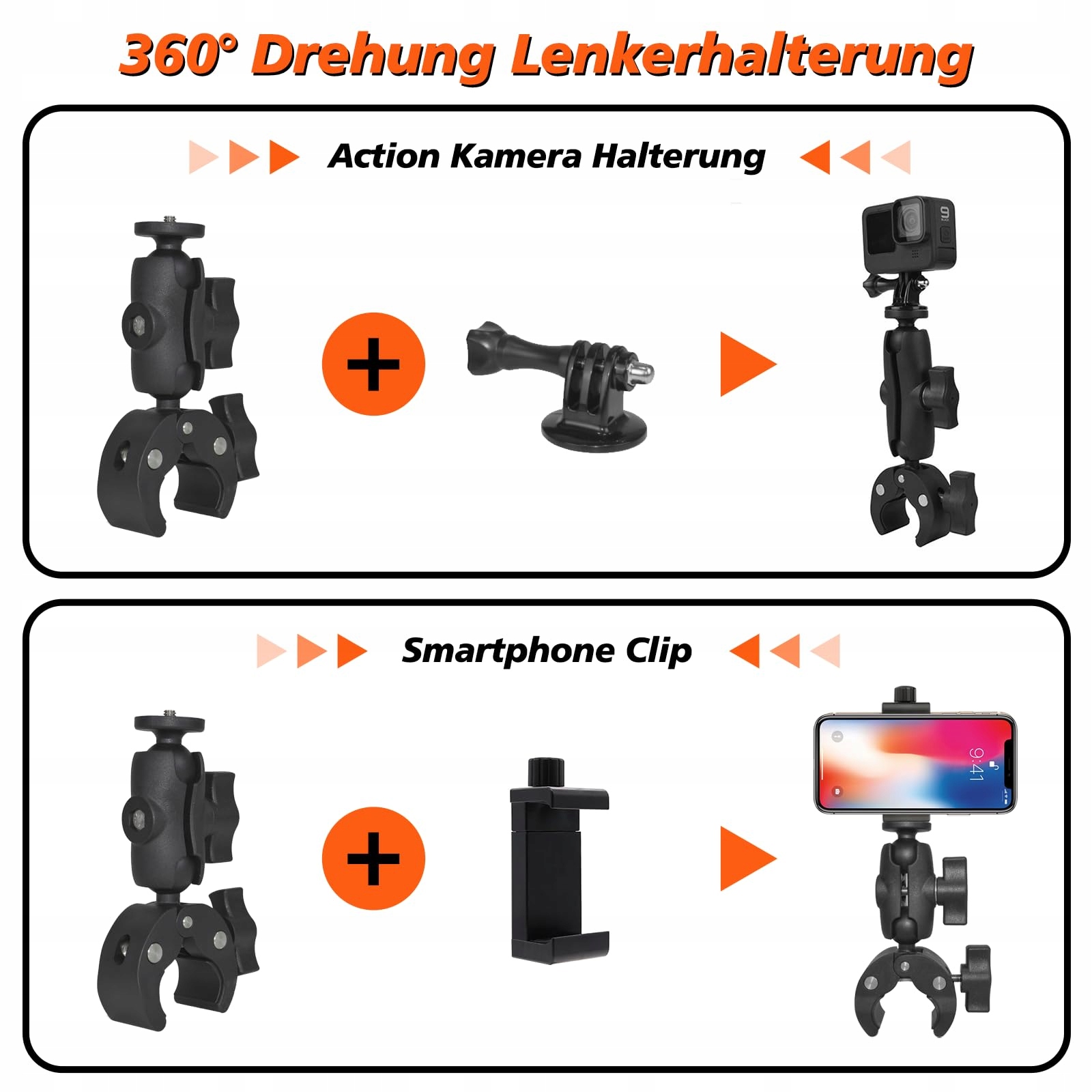 ZAKVOP Uchwyt Do Kamery Akcji Na Motocykl Rower 360° Do GoPro DJI Insta360 — miniatura 2