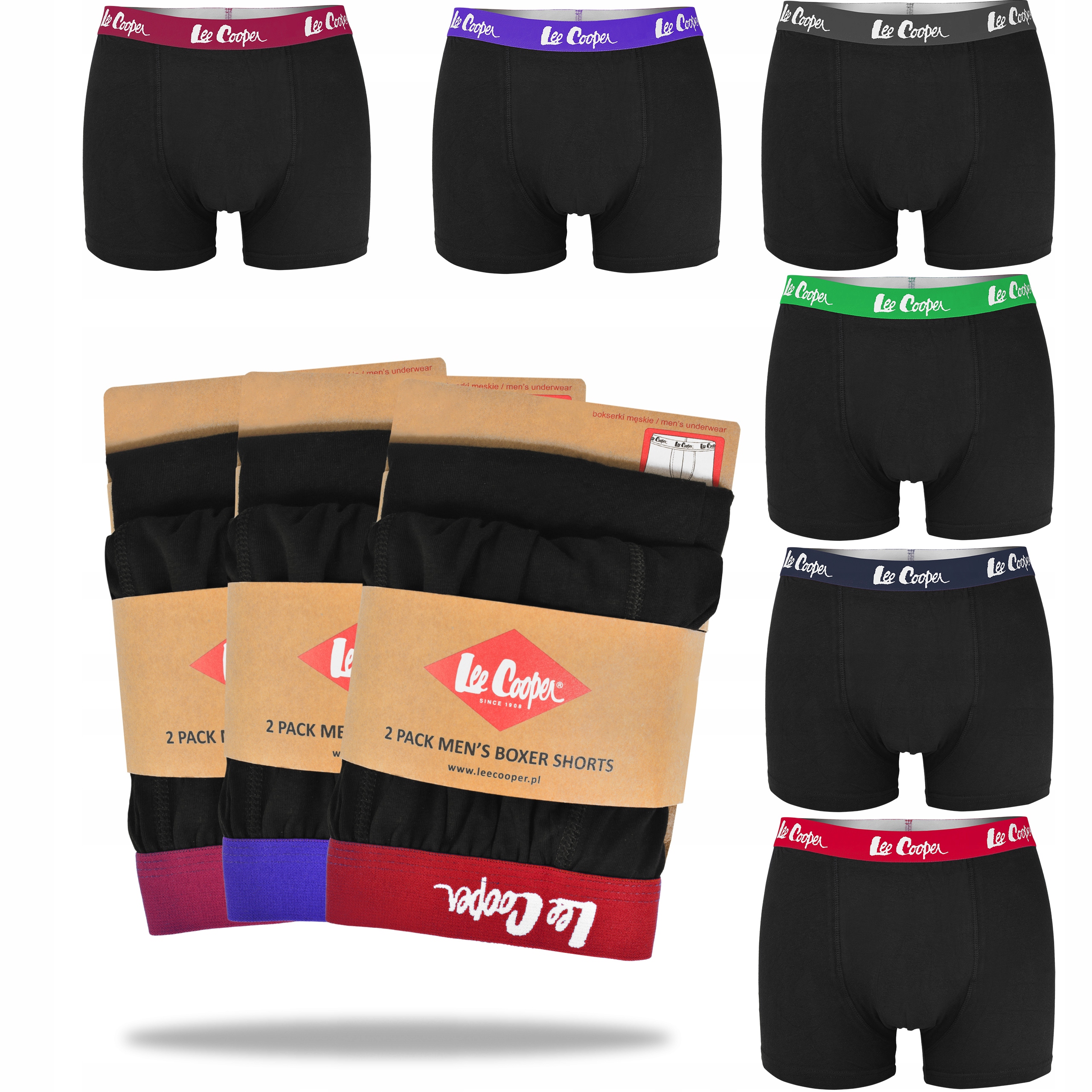 Lee Cooper Bokserki Majtki Męskie Bawełna Logo BM964 6 sztuk Rozmiar XL