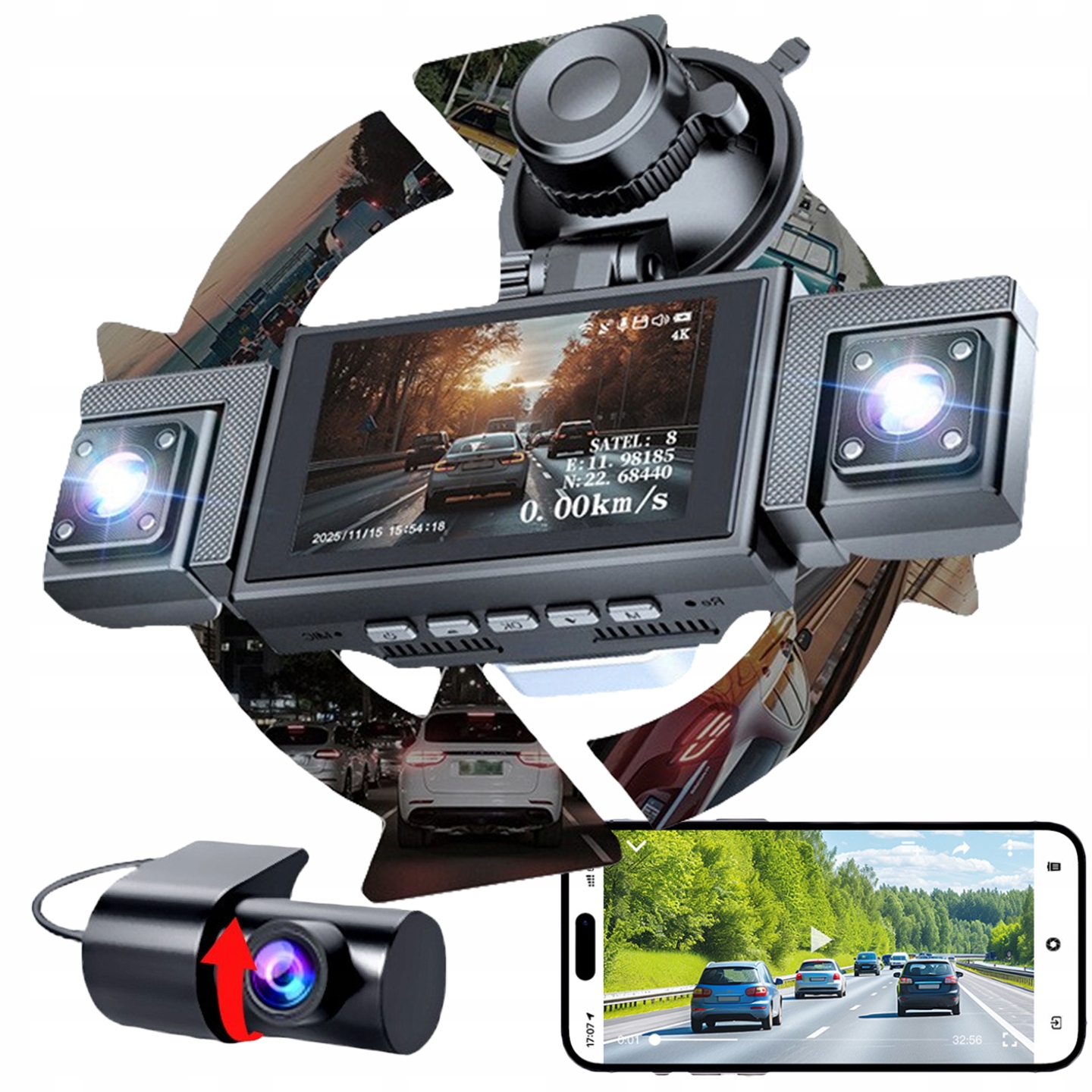 4K Záznamová Kamera Do Auta S Funkciou Nočného Videnia, Cúvacia Kamera