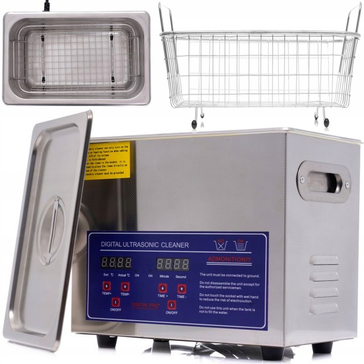 MYJKA ULTRADŹWIĘKOWA 3,2L WANNA KOSZ PROFESJONALNA 140W LCD STAL MOCNA