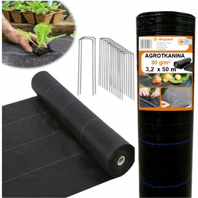 Agrowłóknina Agrotkanina Czarna Uv 90G 3,2x50m Mata Antychwastowa Kotwy