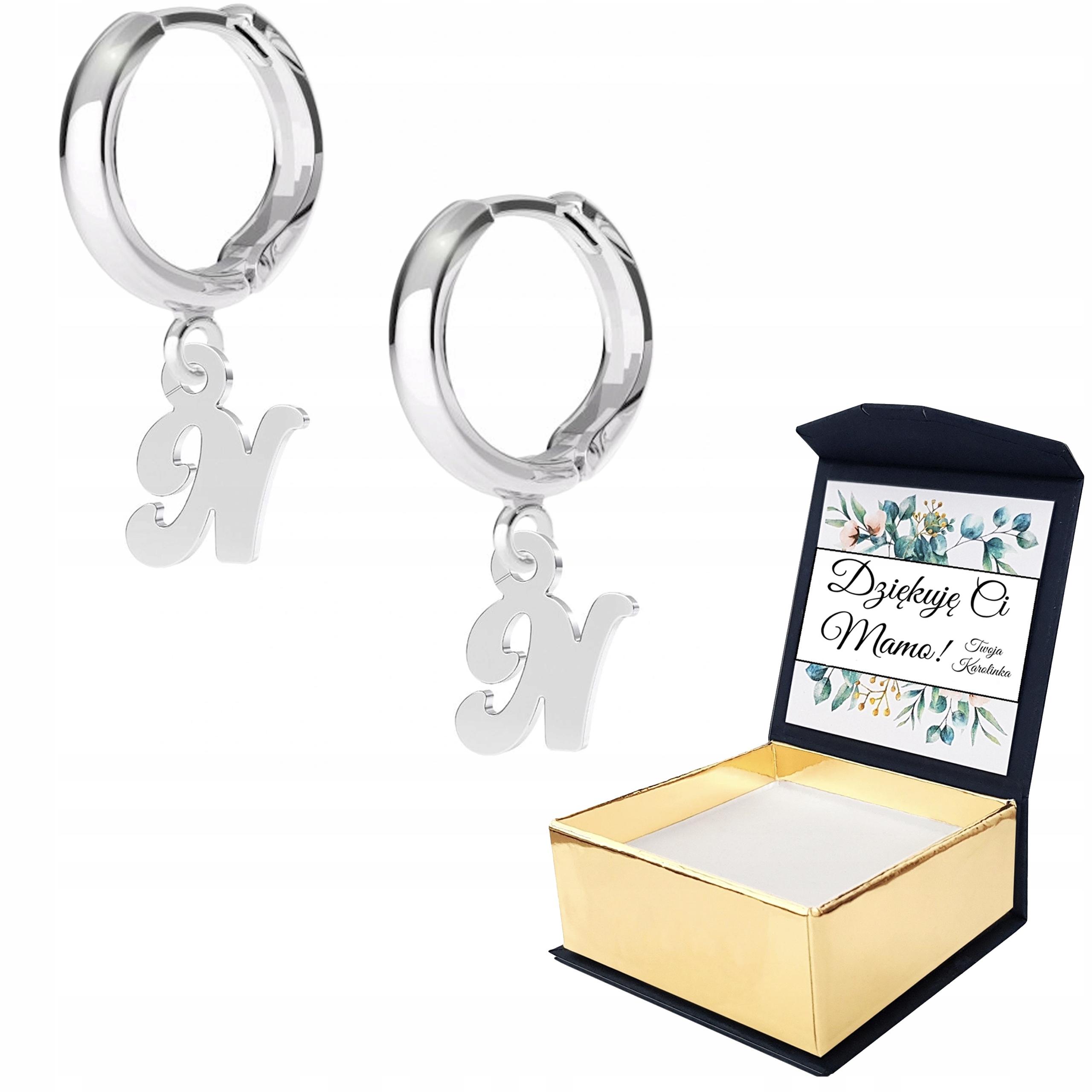 

Kolczyki srebrne Mała Literka N 925 Własny Nadruk