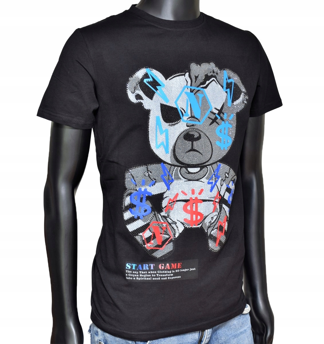 T-SHIRT SLIM KOSZULKA BŁYSZCZĄCA TEDDY MIŚ M Materiał dominujący bawełna