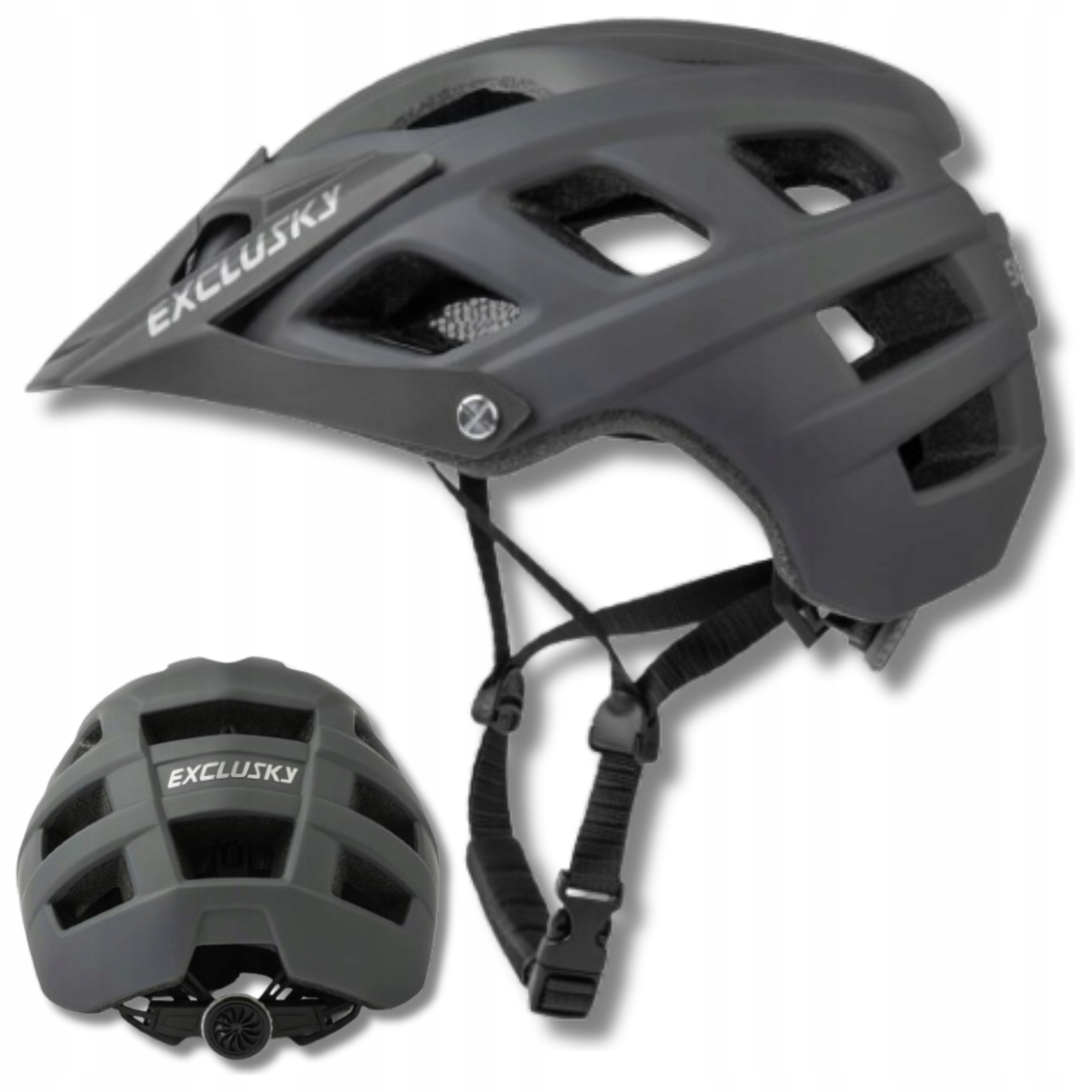 Kask na Rower Mtb Szary Wentylowany Lekki 56-61 cm z Daszkiem Mocny