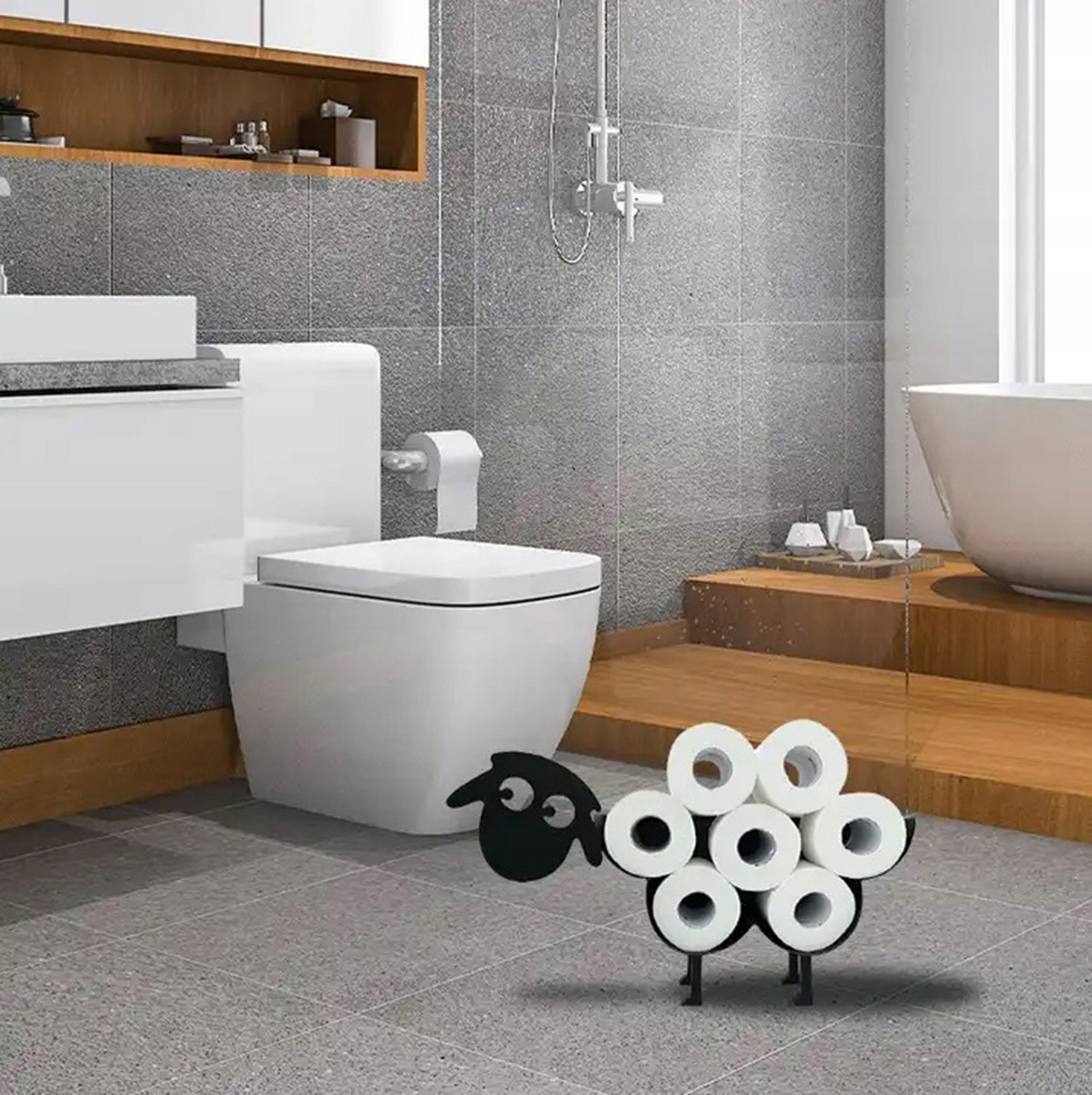 STOJAK UCHWYT NA PAPIER TOALETOWY DO WC ŁAZIENKI OWCA BARAN CZARNY DA72 Marka Aptel