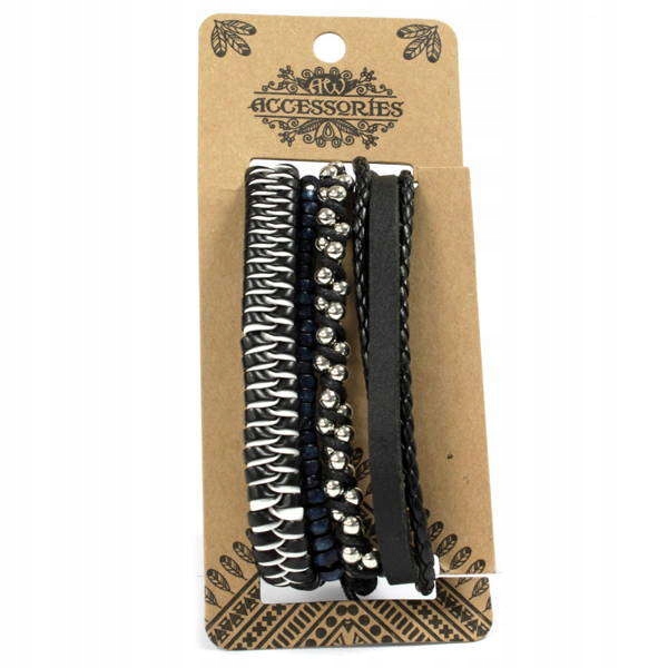 

Zestaw męskich bransoletek skóra metal bransolety