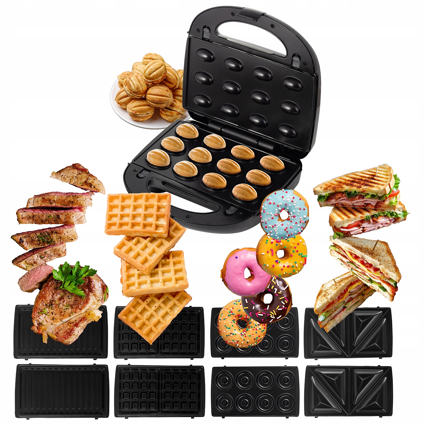 Opiekacz Do Orzeszków Sandwich Grill Elektryczny Gofrownica 5-w-1 Kamille