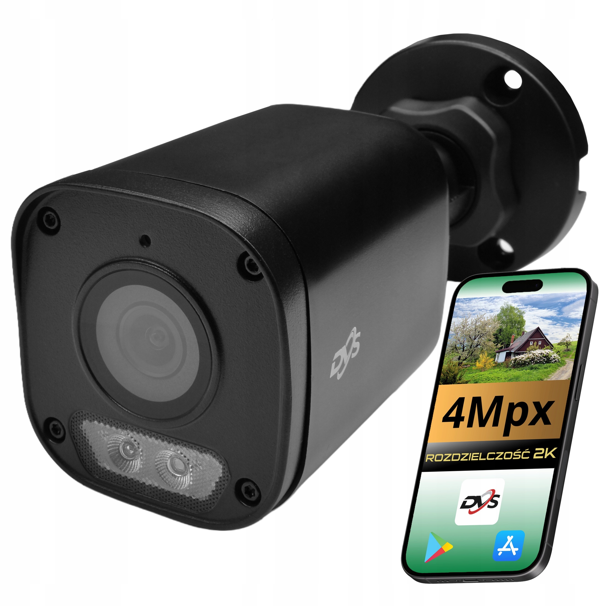 Venkovní kamera pro monitorování domu 4 Mpx Ip PoE černá tuba s Led Ir Dvs
