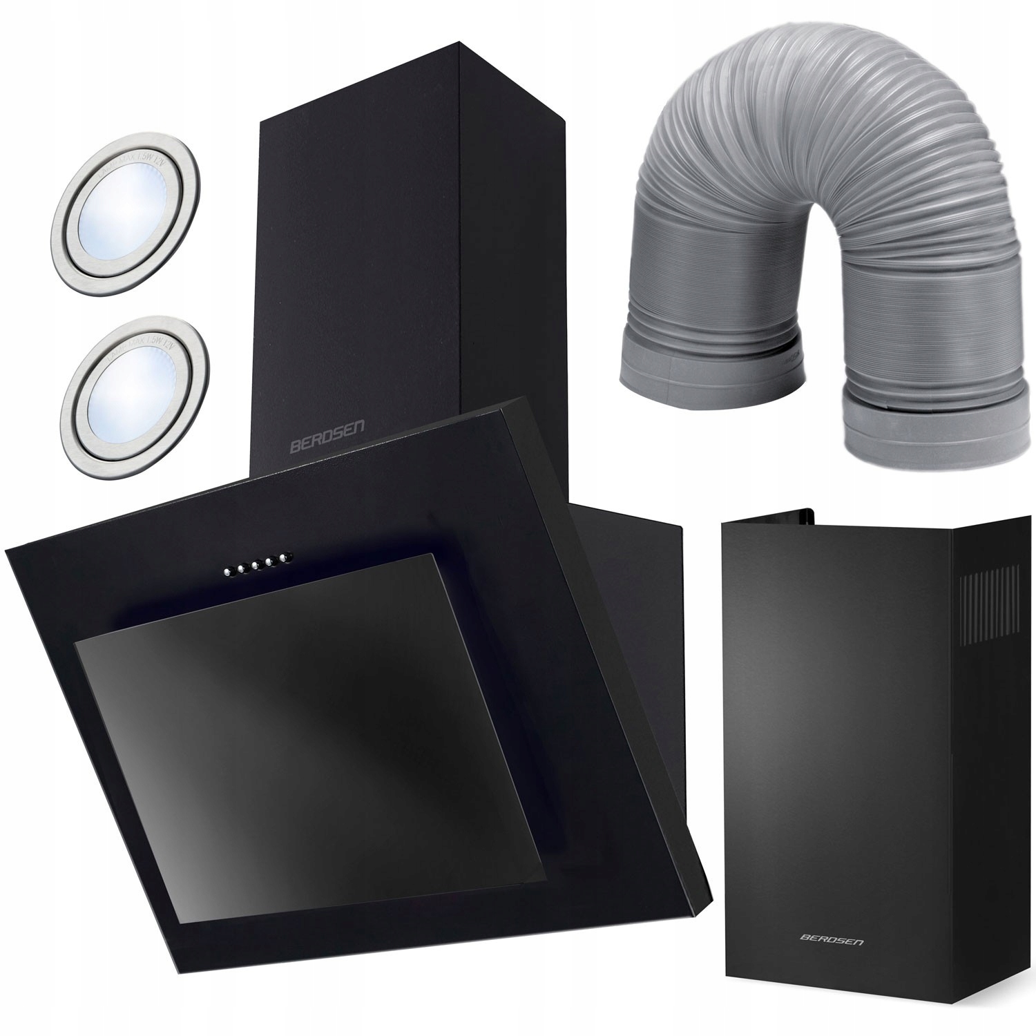 Okap Kuchenny Kominowy Szkło Led Berdsen 60cm BT-215 Czarny