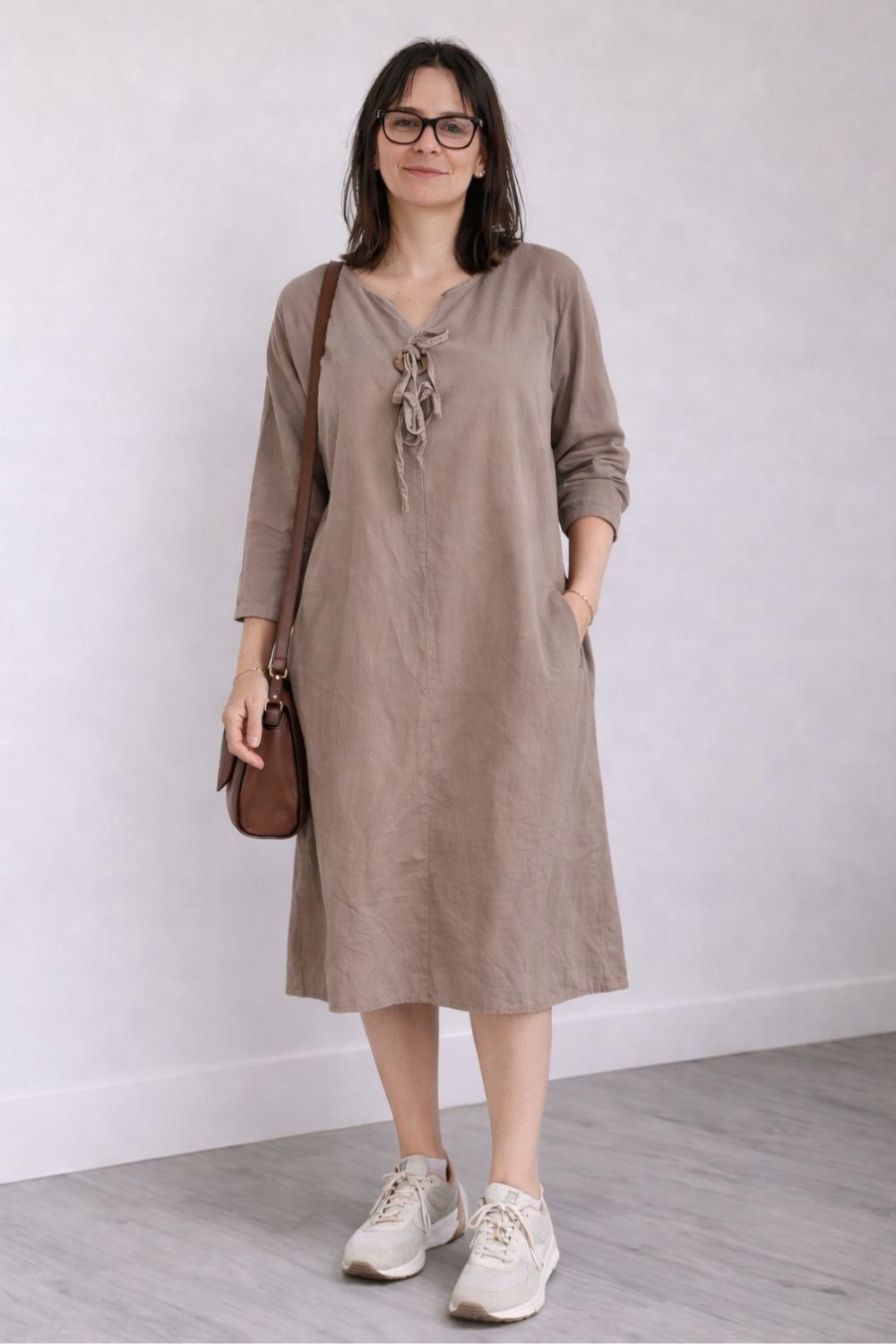 Šaty dámská béžová sametová Italy boho volná 100% bavlna Uni