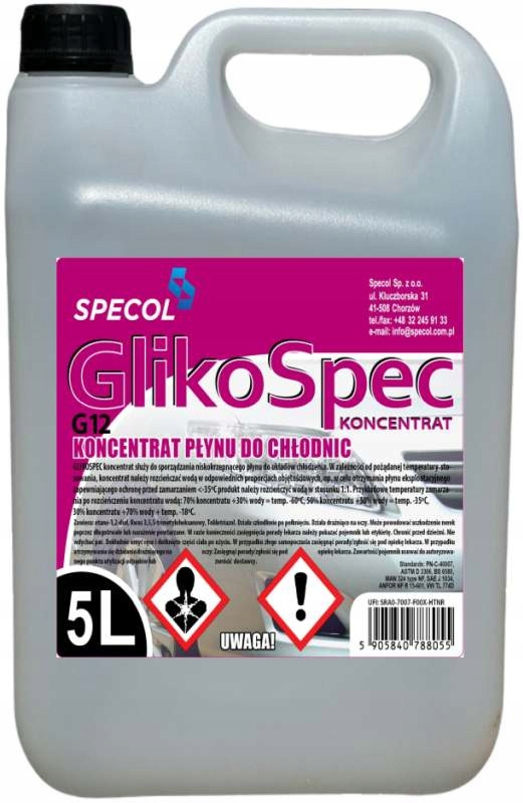 Płyn Do Chłodnic 5L Różowy Konc. Glikospec (odpowienik G12, Borygo)