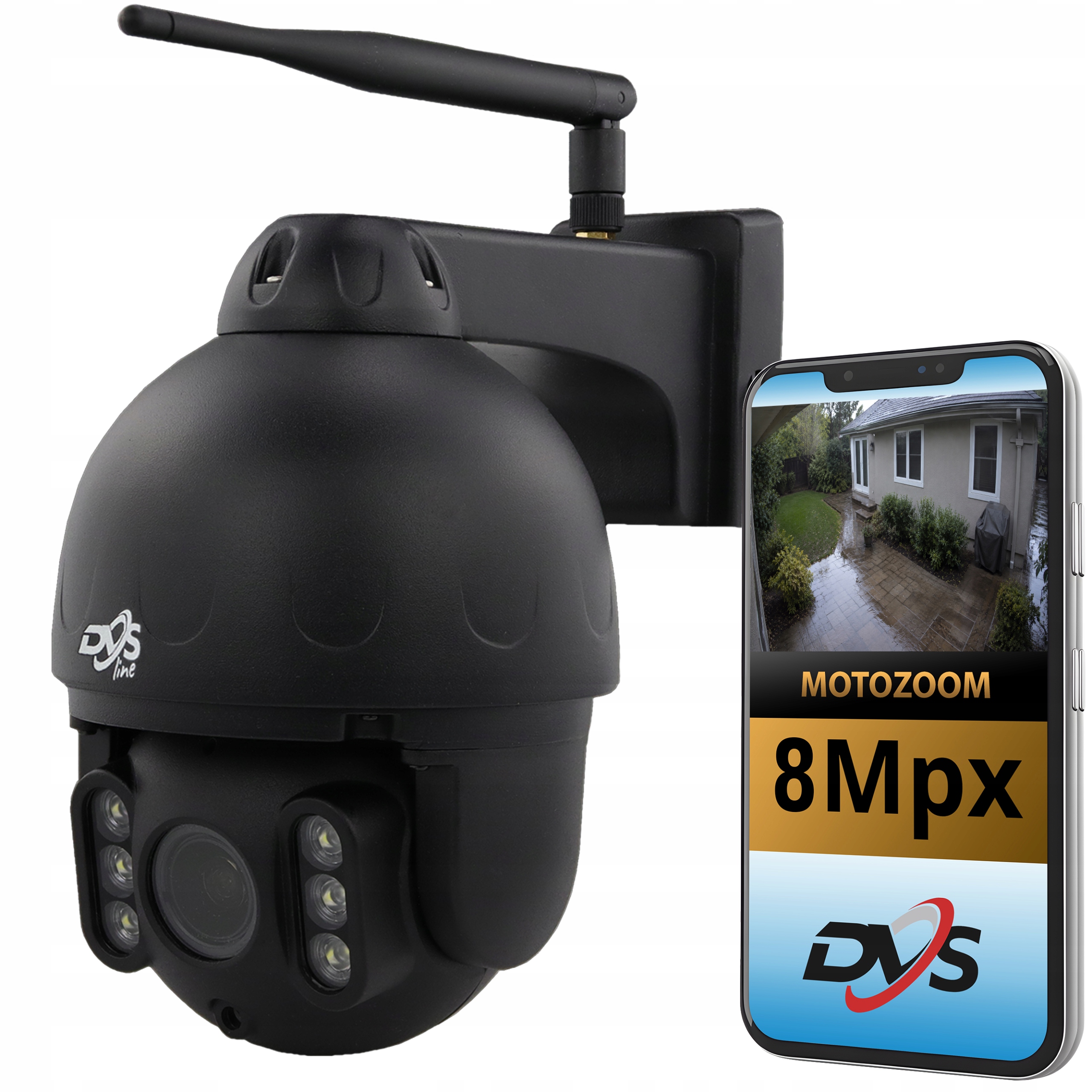 Čierna vonkajšia otočná WiFi kamera 4K 8Mpx Priblíženie Smart 8x Zoom