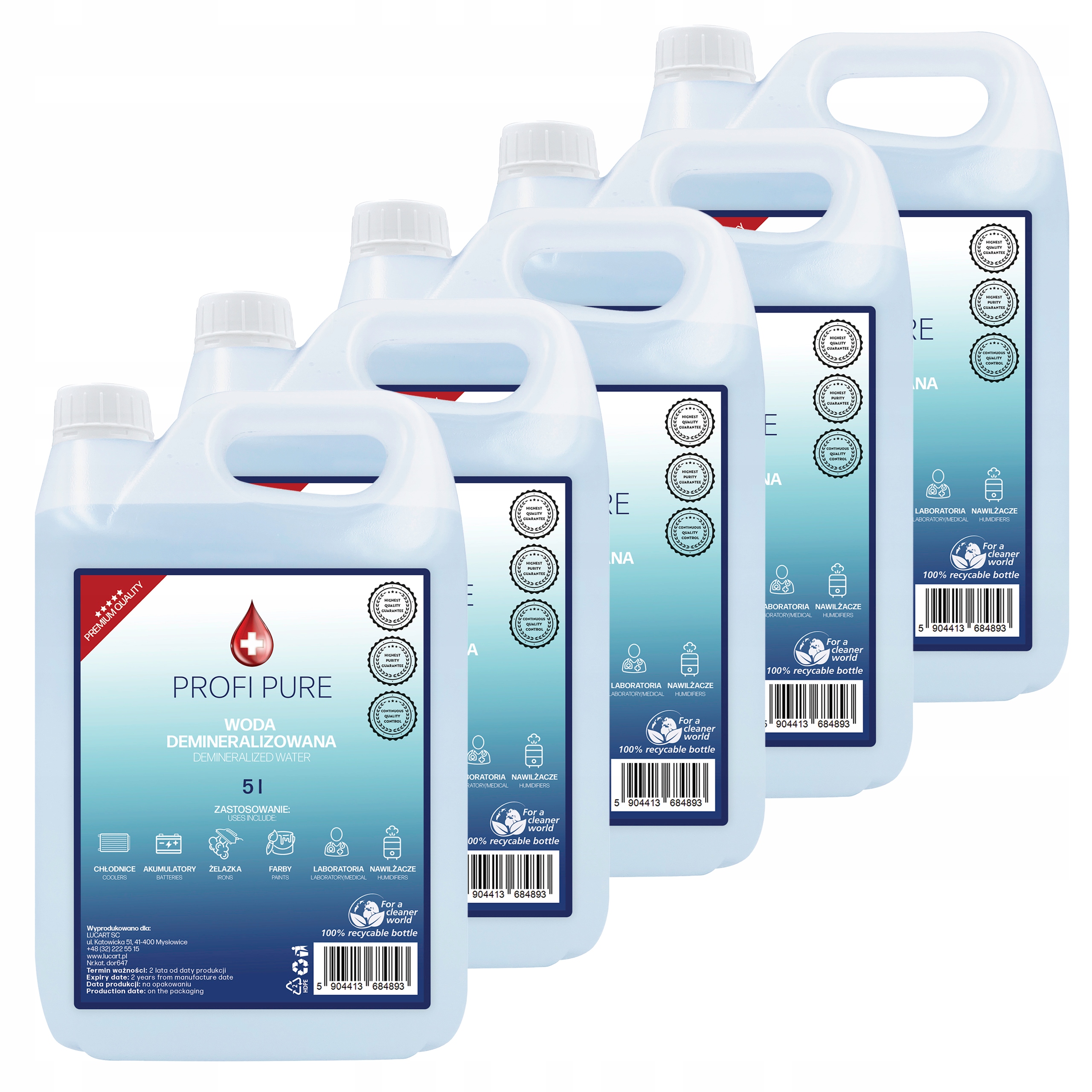 WODA DEMINERALIZOWANA WODA DESTYLOWANA PROFI PURE IDEALNA CZYSTOŚĆ 25L 5x5L